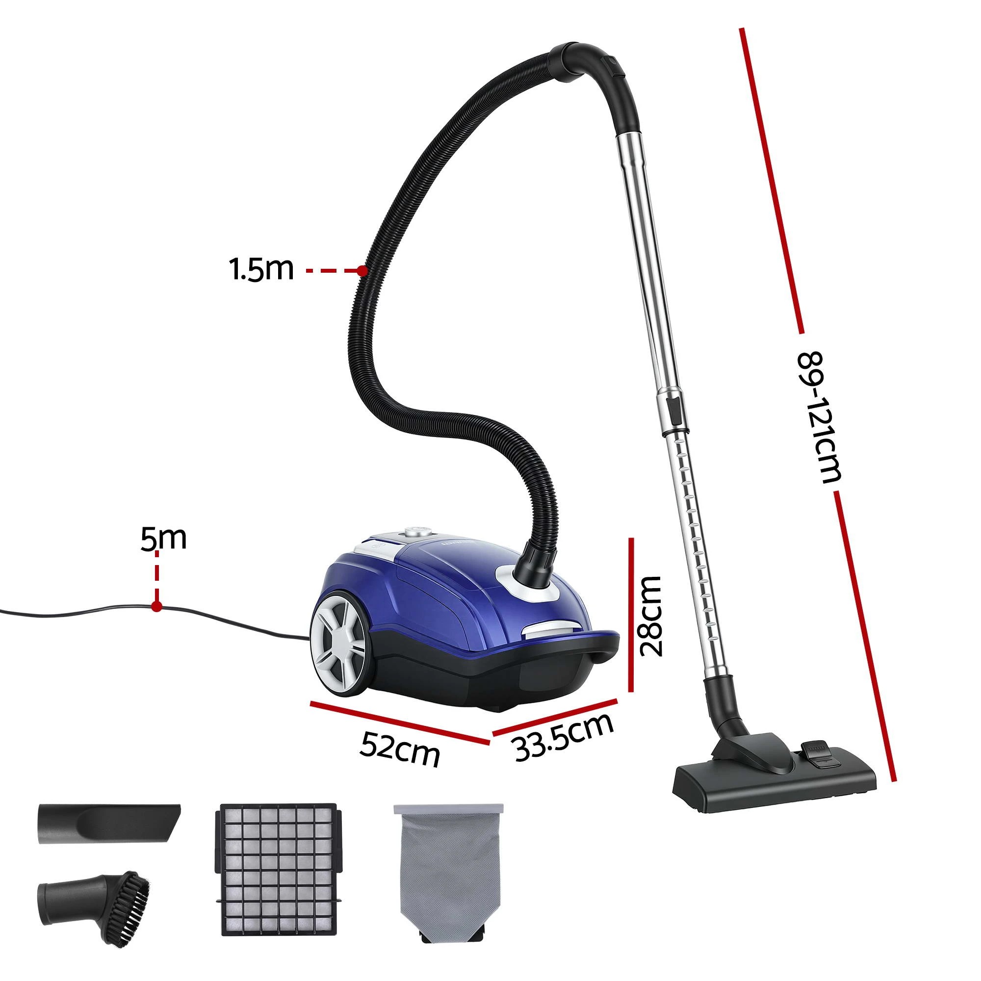 4 DEVANTI Bagged Vacuum Cleaner Powerful Suction for Carpet Wood Tile Floor - Blue, 4 of 8