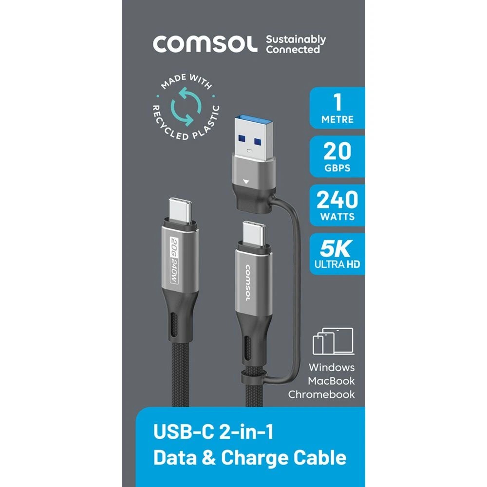 2 Comsol 2-in-1 4K USB-C/A to USB-C Cable 1m, 2 of 4