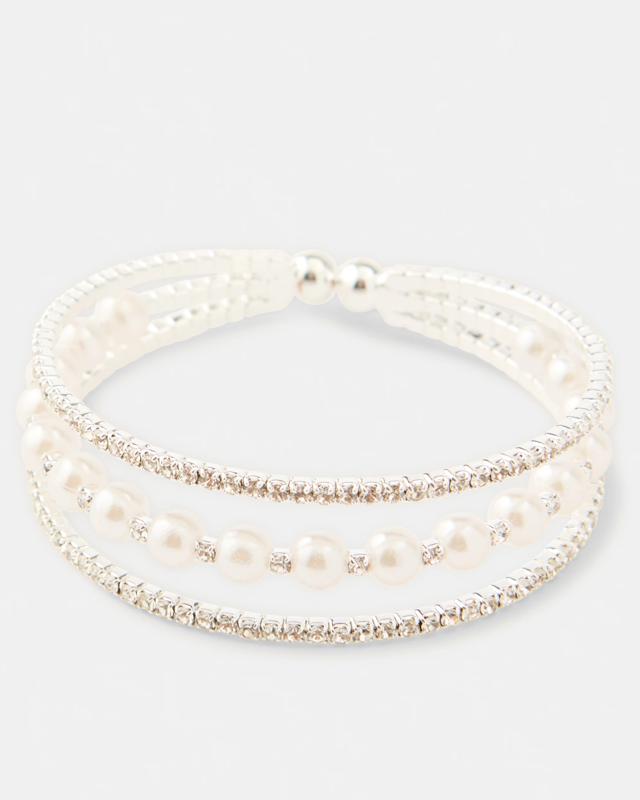 Sparkly Faux Pearl Bracelet - White and Silver 