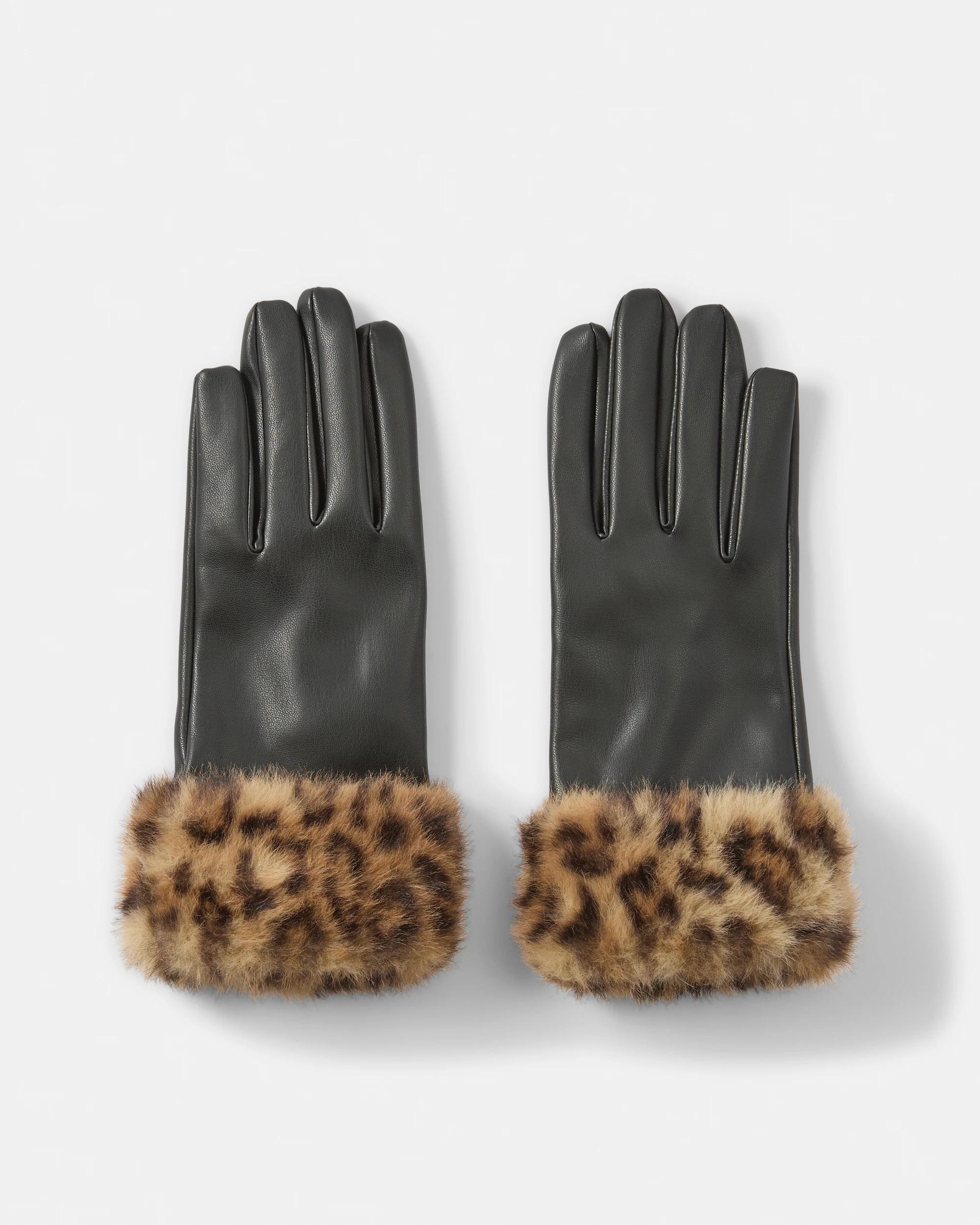 1 Faux Fur Gloves Black, 1 of 3
