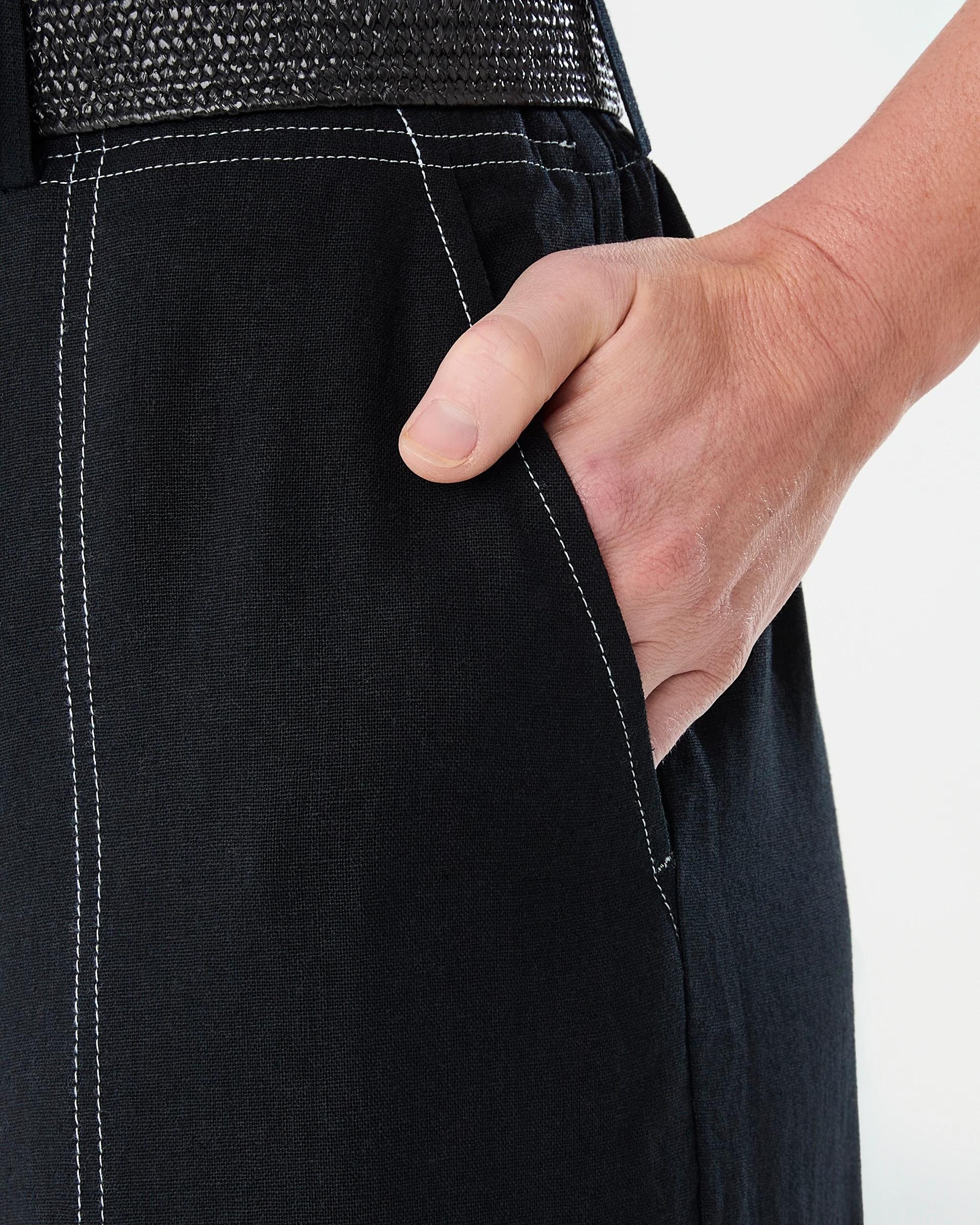 4 Belted Linen Blend Pants Black, 4 of 7