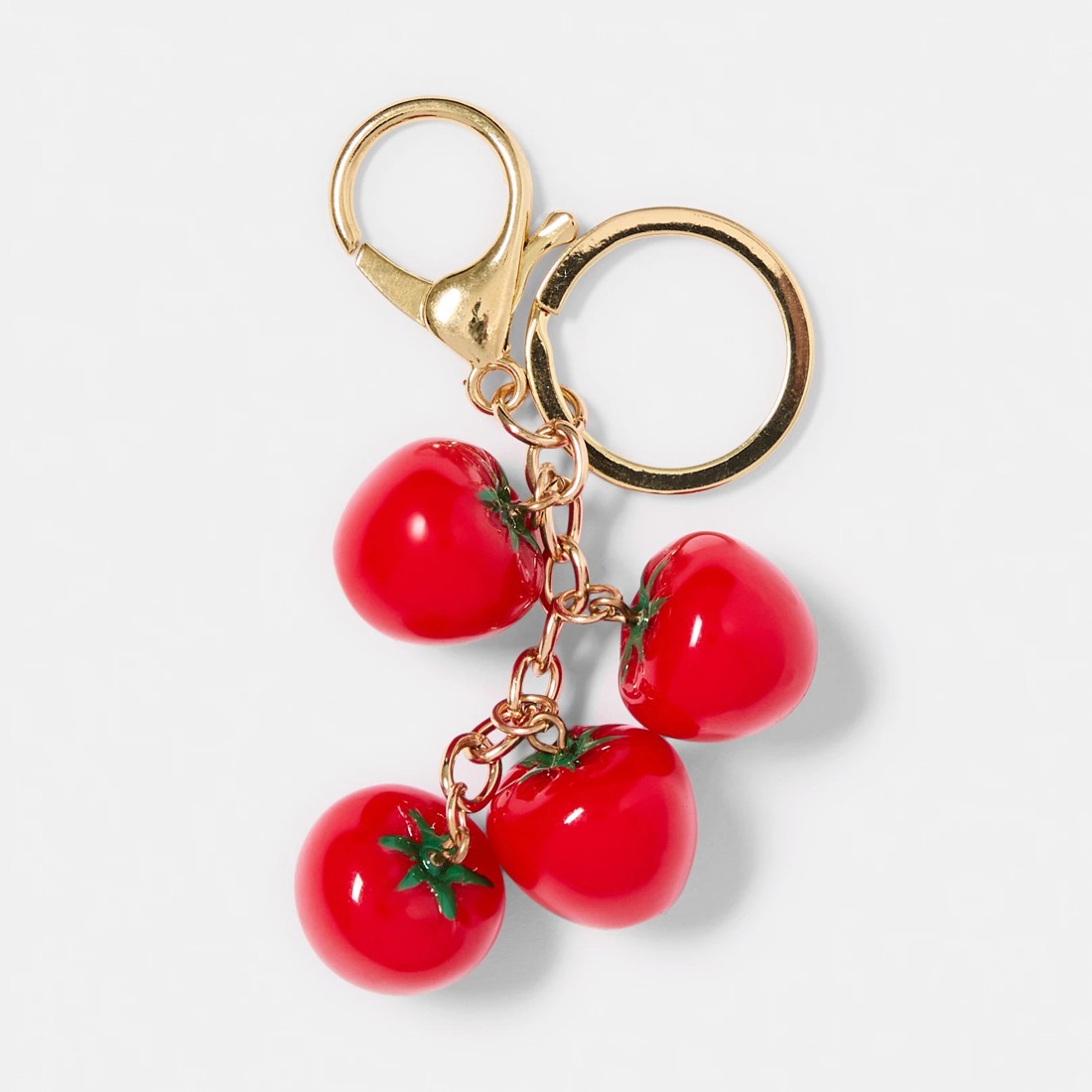 1 Tomato Bag Charm Keyring - Gold Tone, Red and Green, 1 of 3