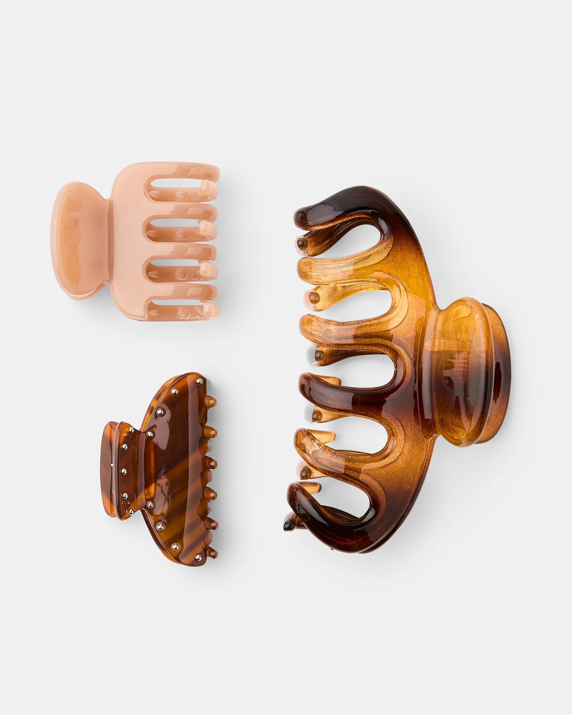 1 3 Pack Brown Tort Claw Hair Clips, 1 of 3