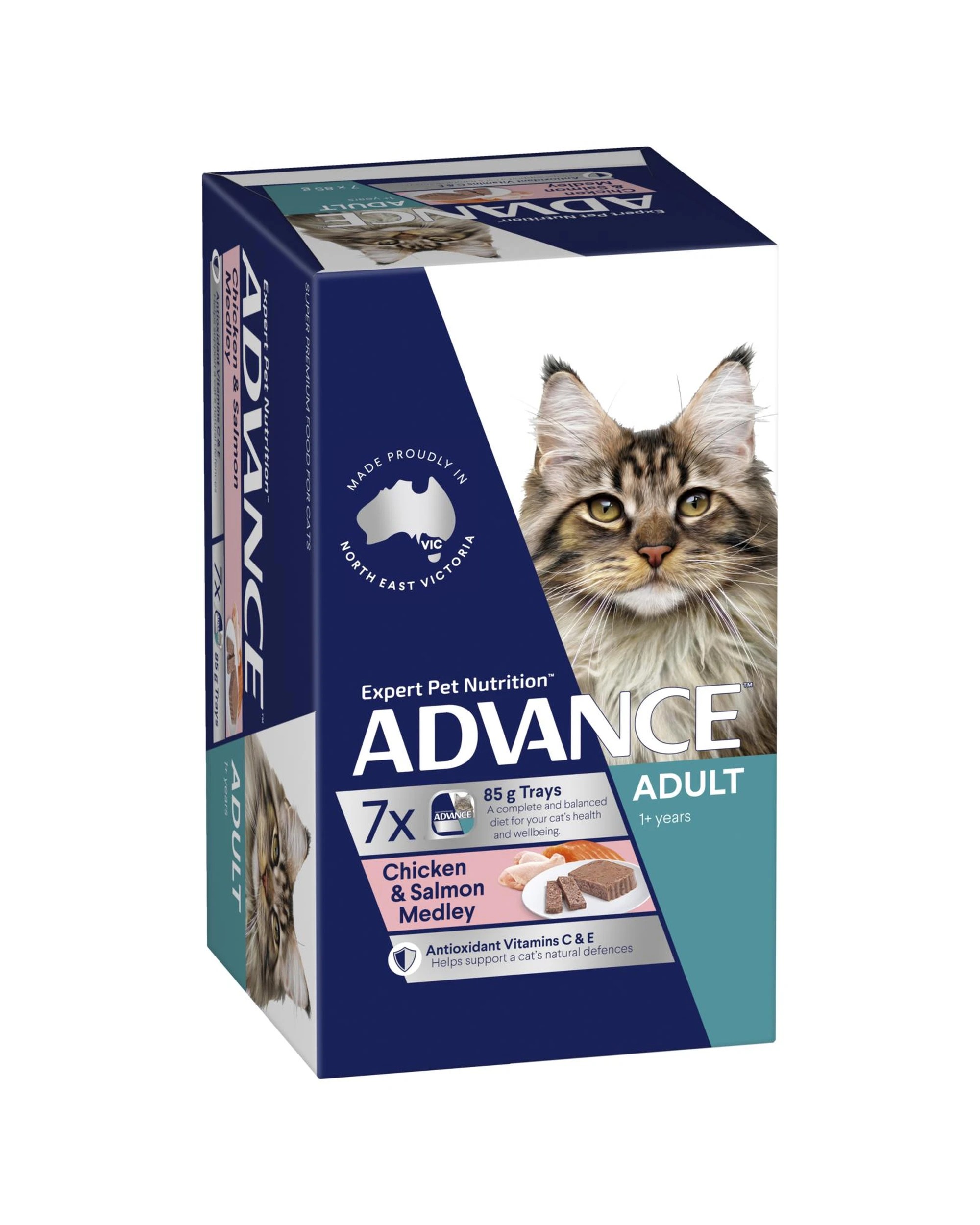 2 Advance Adult 1+ Wet Cat Food w/ Chicken & Salmon Medley 7 x 85g, 2 of 3