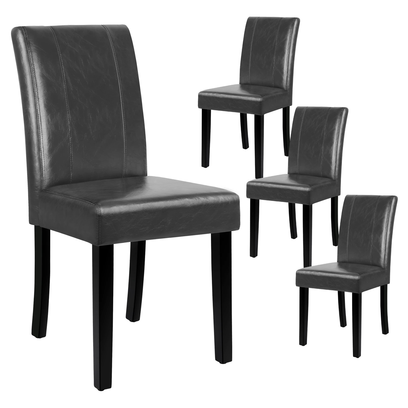 1 Alfordson 4x Dining Chairs Cafe Kitchen Chair High-Back Wooden PU Leather - Grey, 1 of 10