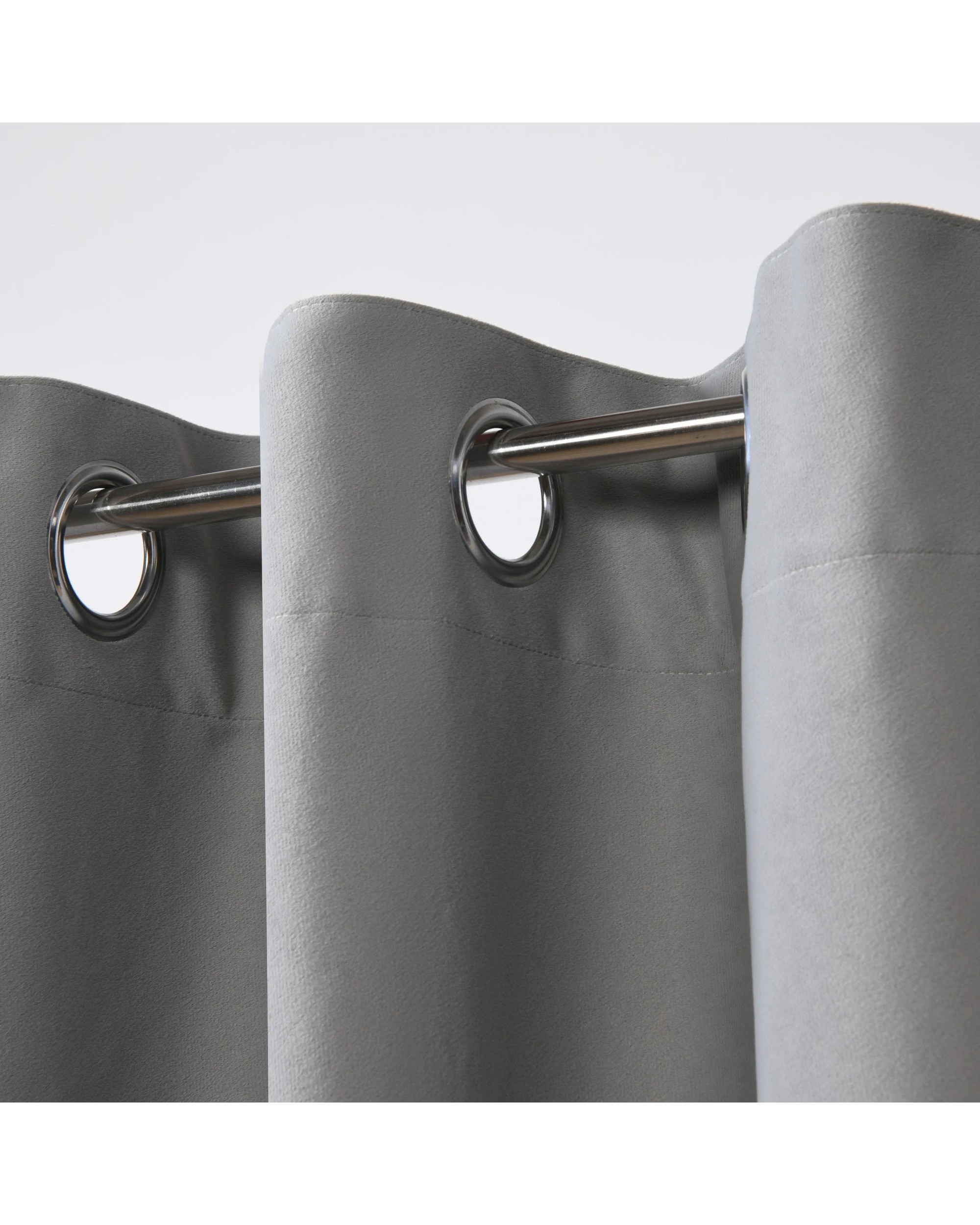 2 Cadence & Co. Byron Matte Velvet 100% Blockout Eyelet Curtain Twin Pack 225x223cm - Silver, 2 of 5