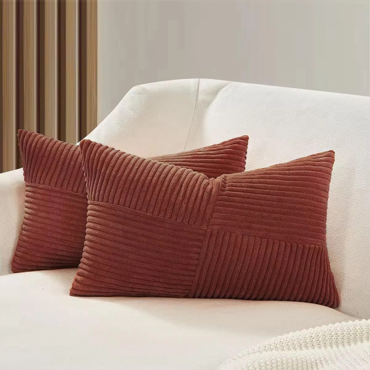 1 Gioia Casa 2-Pack Corduroy Windmill Inspired Cushion Covers 30x50cm - Brick, 1 of 2