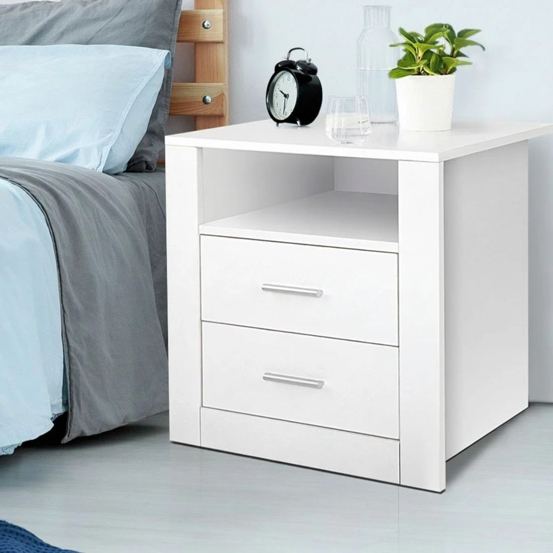 10 Artiss Bedside Table 2 Drawers with Shelf - White, 10 of 10