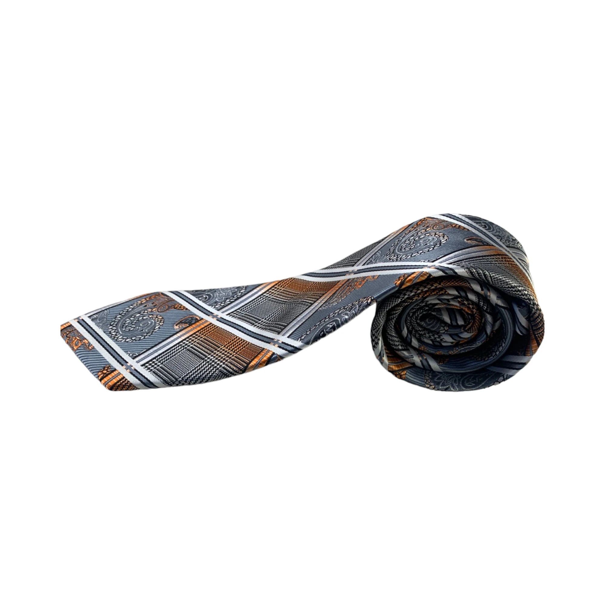 3 Zasel Mens Silver, Black & Orange Patterned 8cm Neck Tie - Multi, 3 of 6