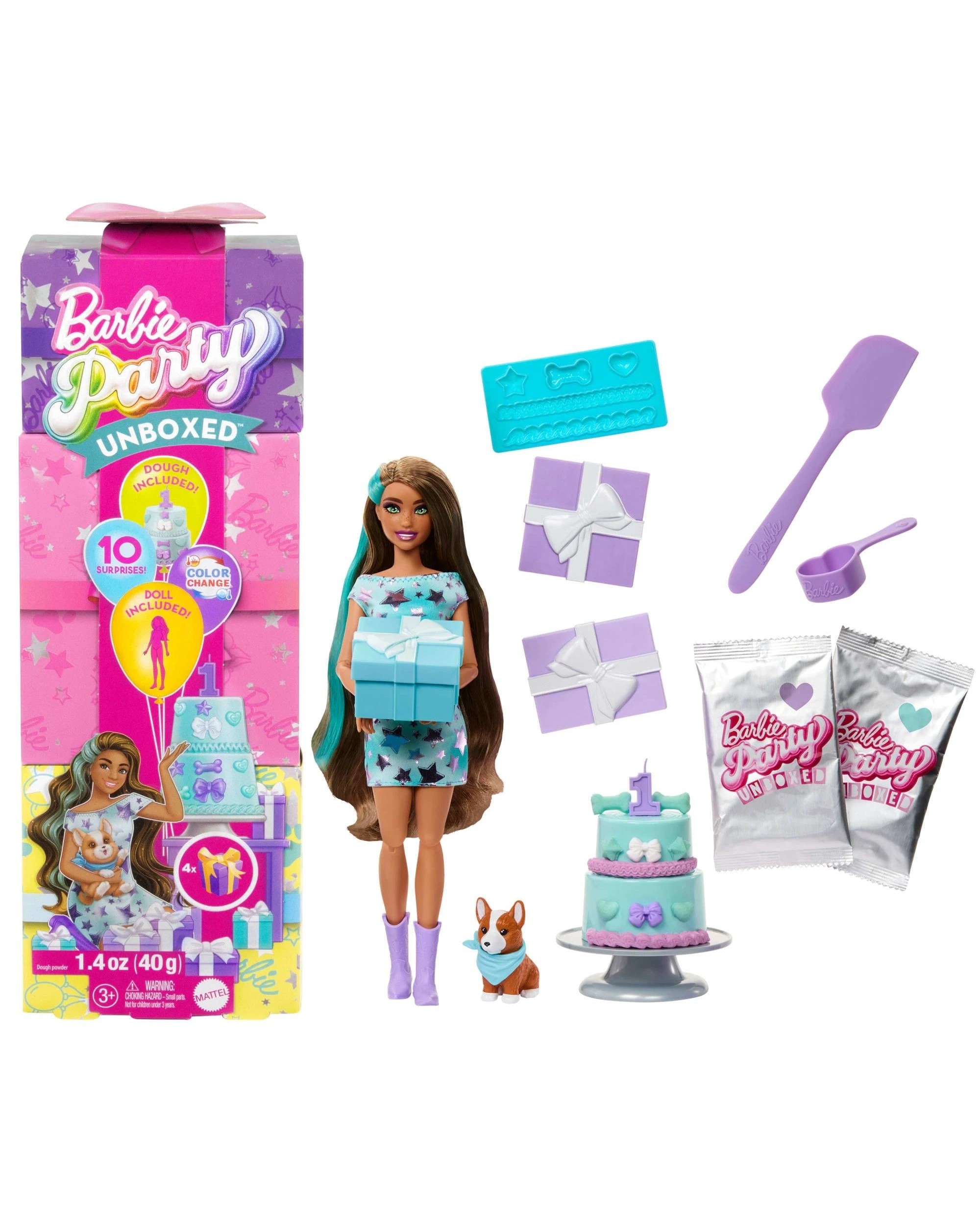 1 Barbie Party Unboxed Birthday Series Party Stars Brunette Doll and Accessories, 1 of 8