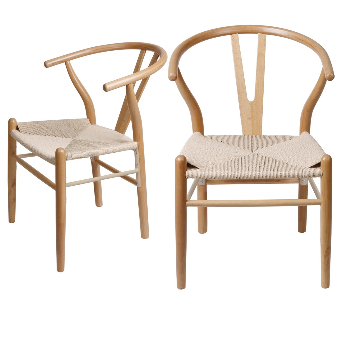 1 Levede 1 Set Of 2 Hans Wegner Wishbone Dining Chairs - Natural, 1 of 7