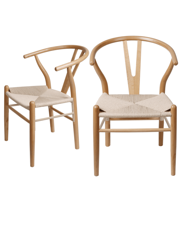 Levede 1 Set Of 2 Hans Wegner Wishbone Dining Chairs - Natural