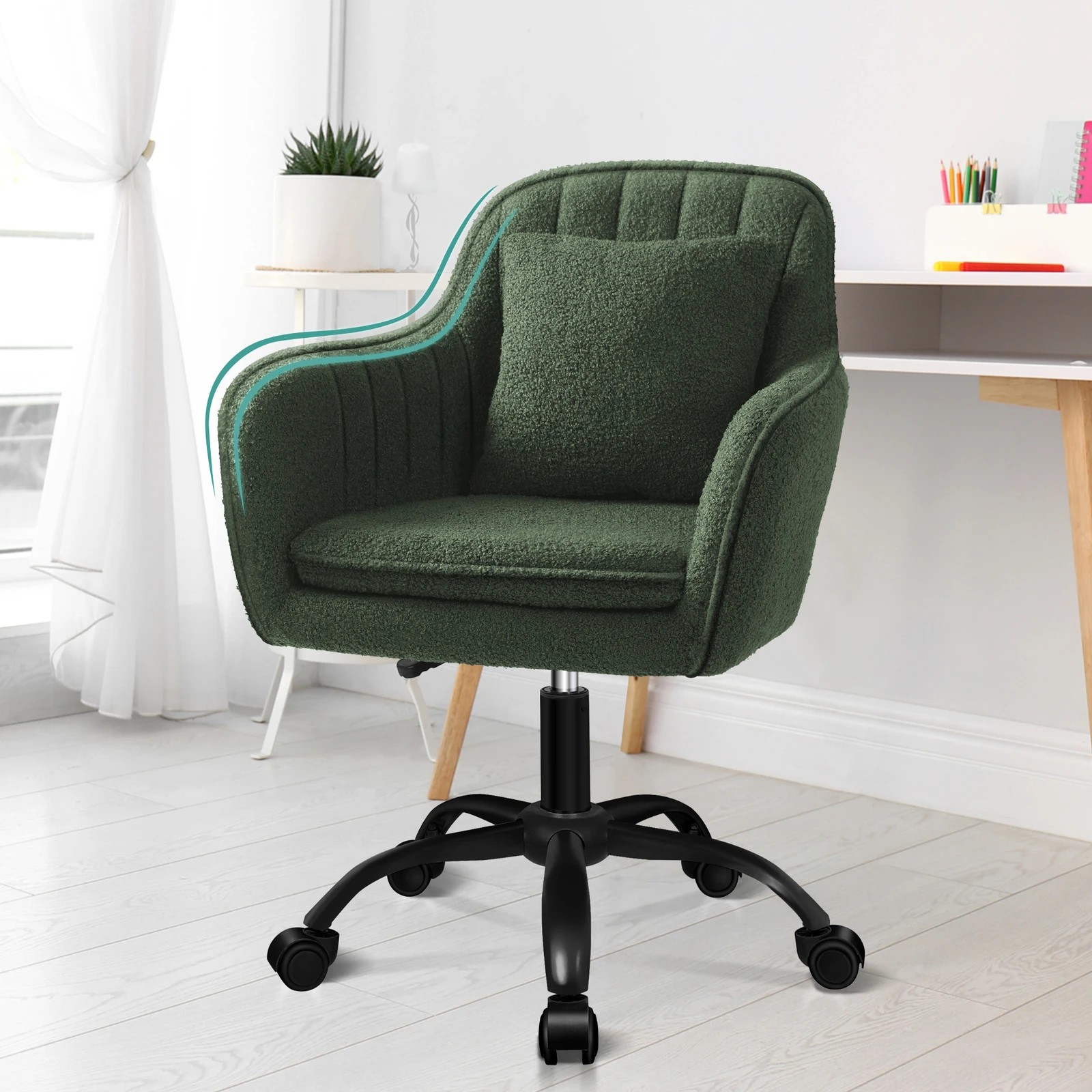 2 Alfordson Boucle Office Chair Computer Swivel Armchair Work Adult Kids - Green, 2 of 10