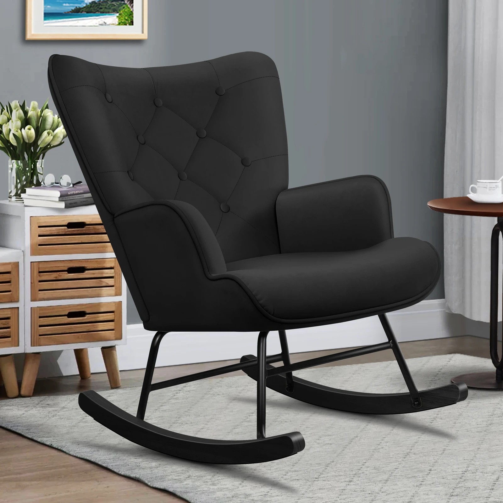 5 Alfordson Armchair Rocking Chair Accent Feeding Chair Lounge Sofa Couch - Black, 5 of 9