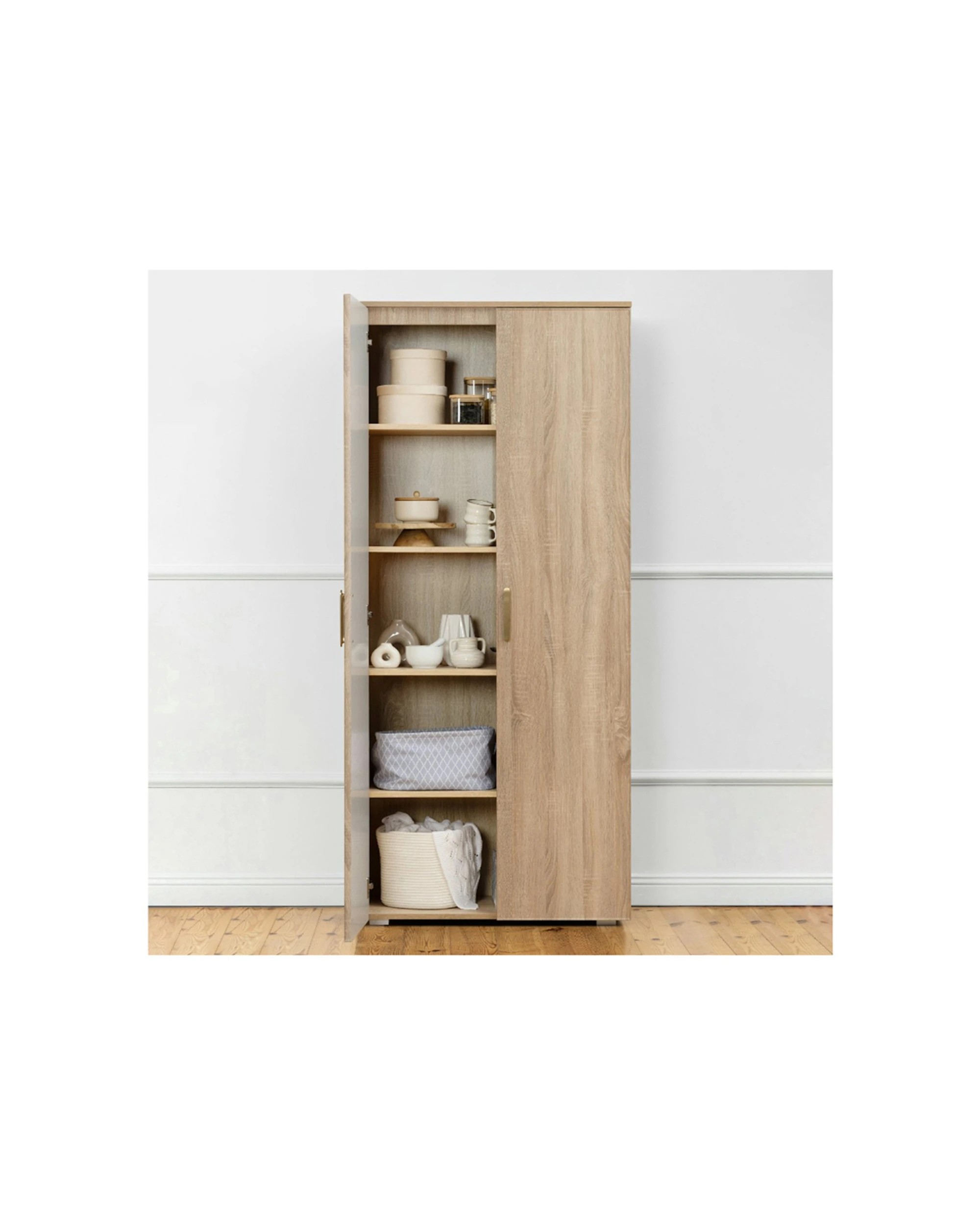 3 European Cabinetry Stockholm Storage Cupboard Slim Oak Brass Oval Handle - Natural, 3 of 5