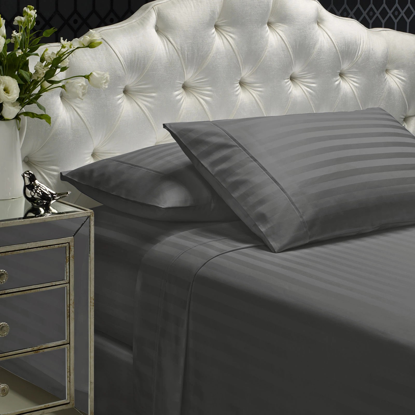 1 Royal Comfort 1200TC Damask Cotton Blend Sheet Set Ultra Soft Silky Luxe Bedding - Queen Bed - Charcoal, 1 of 6