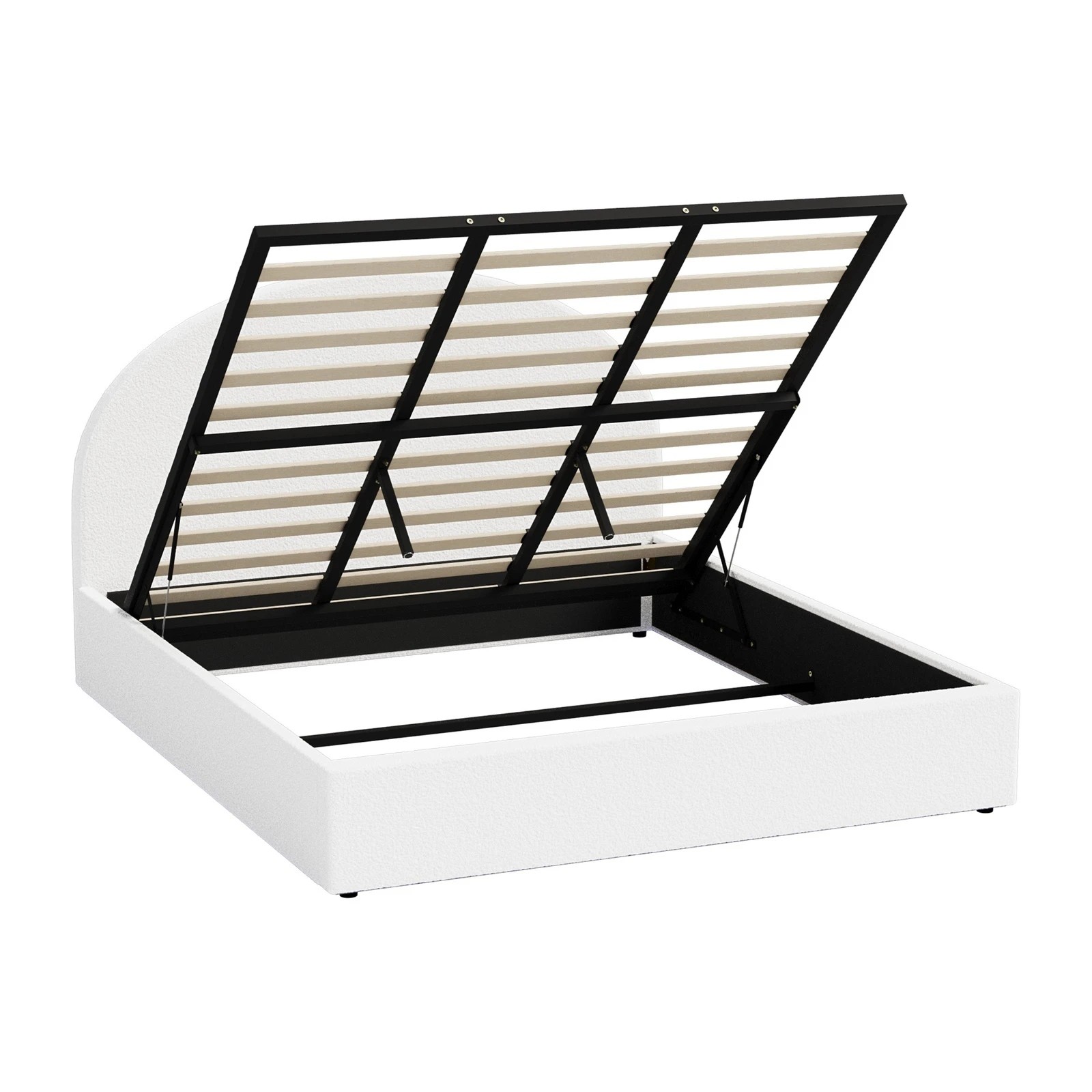 8 Oikiture Bed Frame King Size With Gas Lift Storage Base LED Lights Boucle - White, 8 of 8