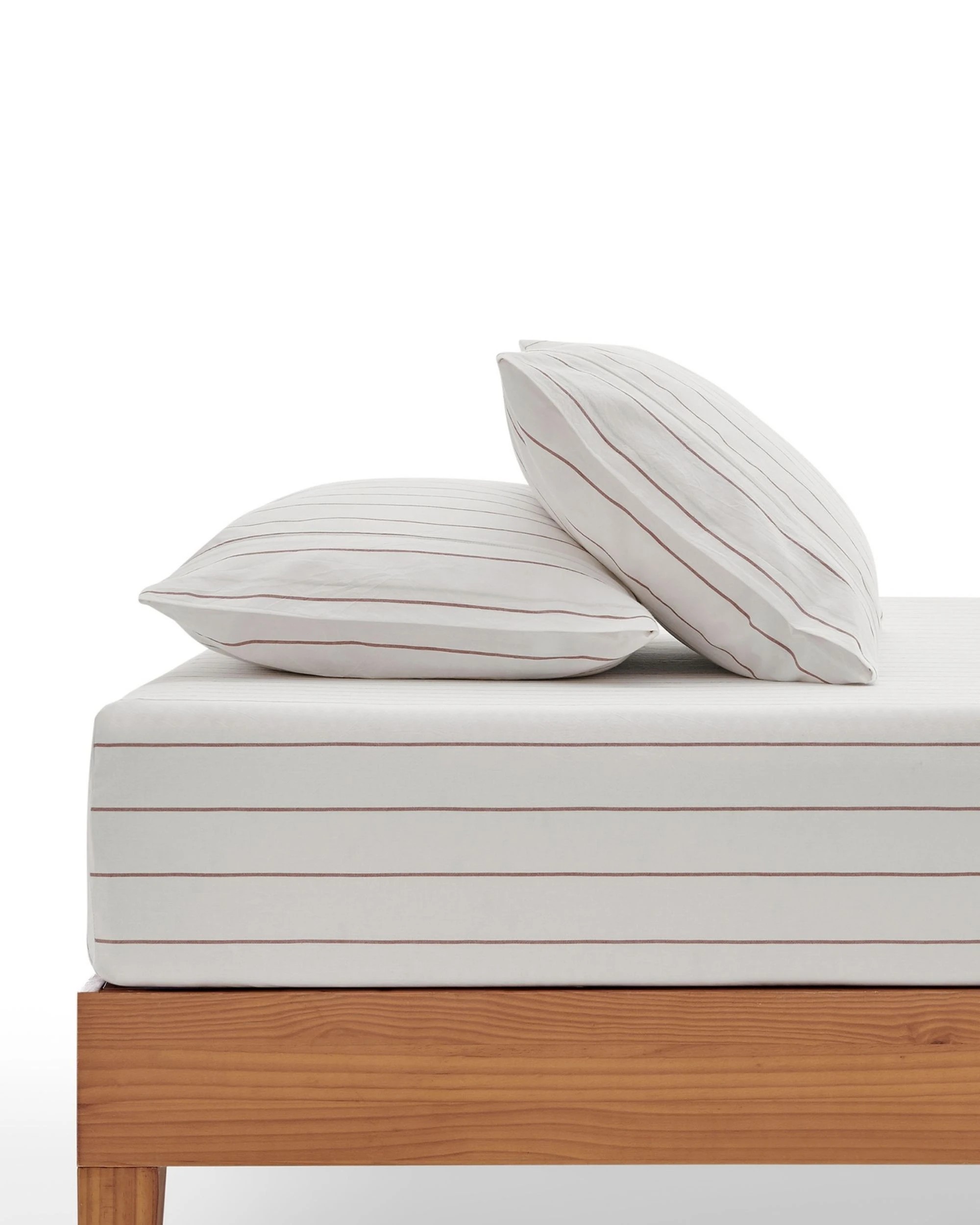 1 Dreamaker Rumi Stripe Washed Cotton Fitted Sheet Set - King Single Bed - White with Rust, 1 of 6