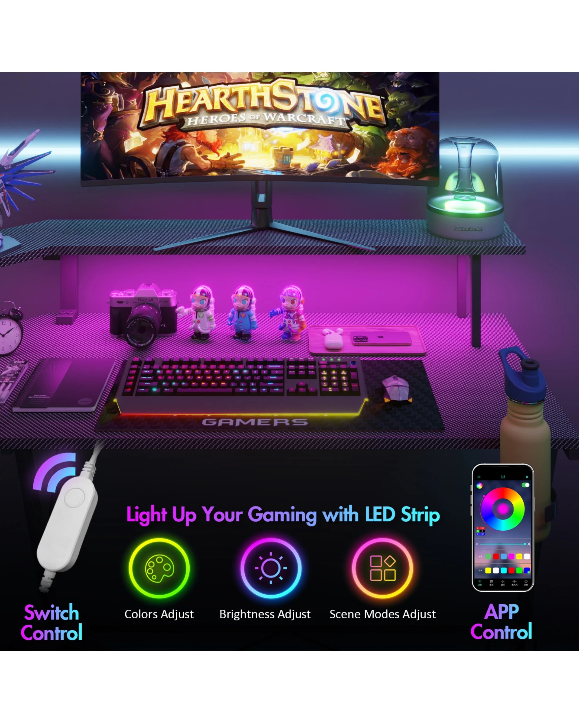 6 Advwin 126cm L Shaped Gaming Desk With Led Lights & Power Outlets Computer Desk Black, 6 of 10