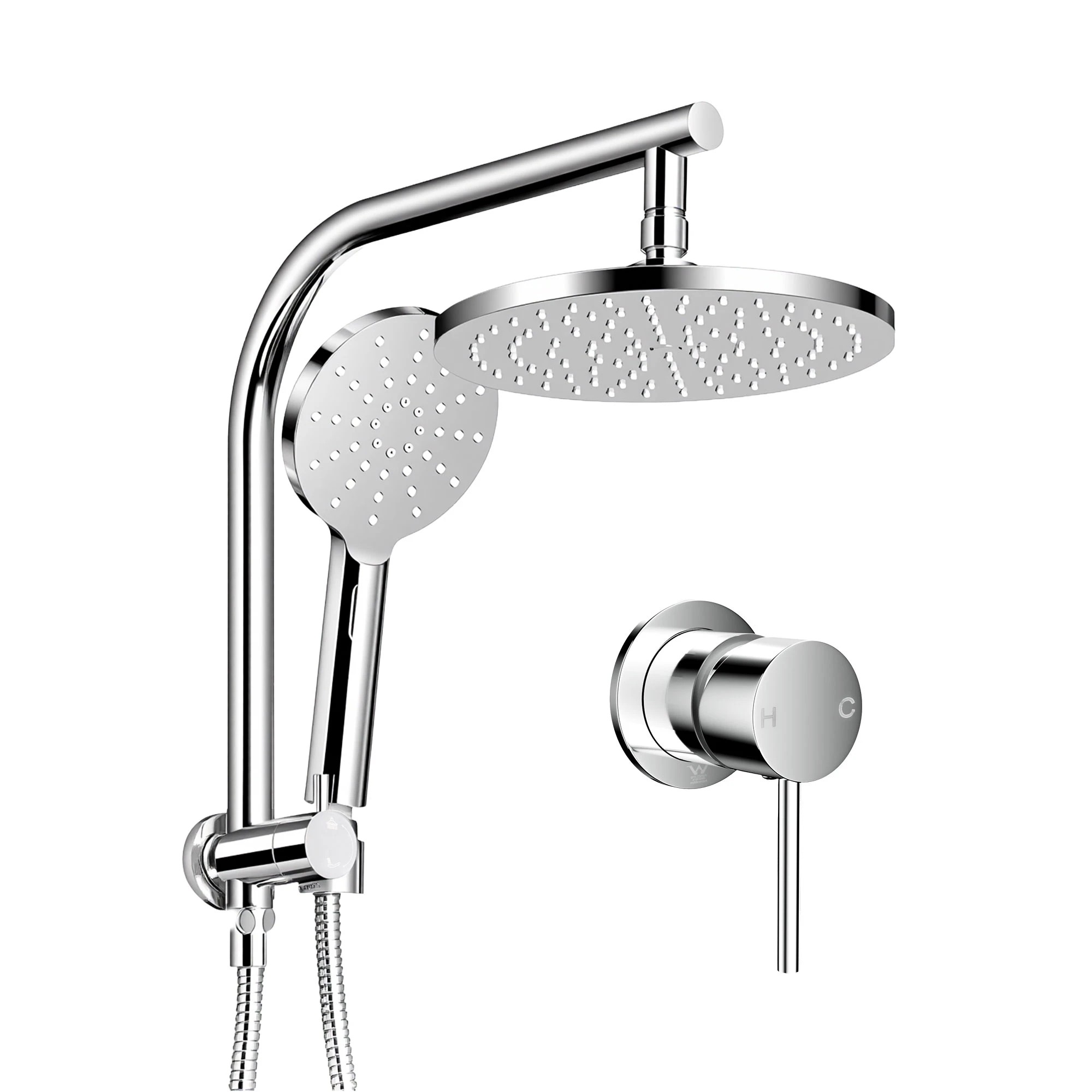 1 Cefito 9'' Rain Shower Head Set Handheld Round High Pressure Mixer Tap Chrome - Silver, 1 of 9