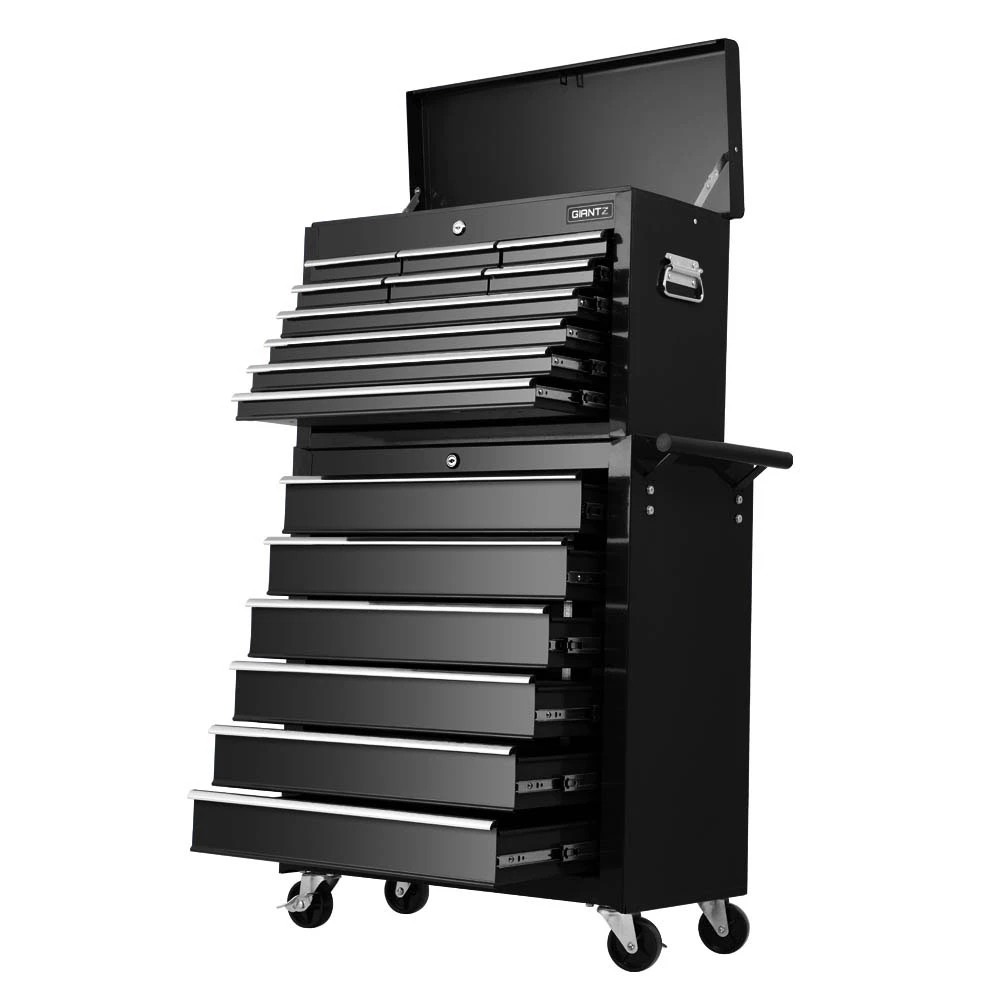 1 Giantz 16 Drawer Tool Box Cabinet Chest Trolley Toolbox Garage Storage - Black, 1 of 7