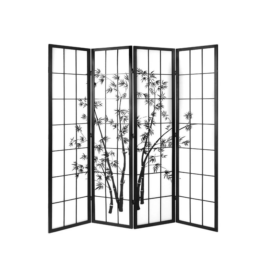 1 Artiss 4 Panel Room Divider Screen 174x179cm Bamboo - Black, 1 of 8