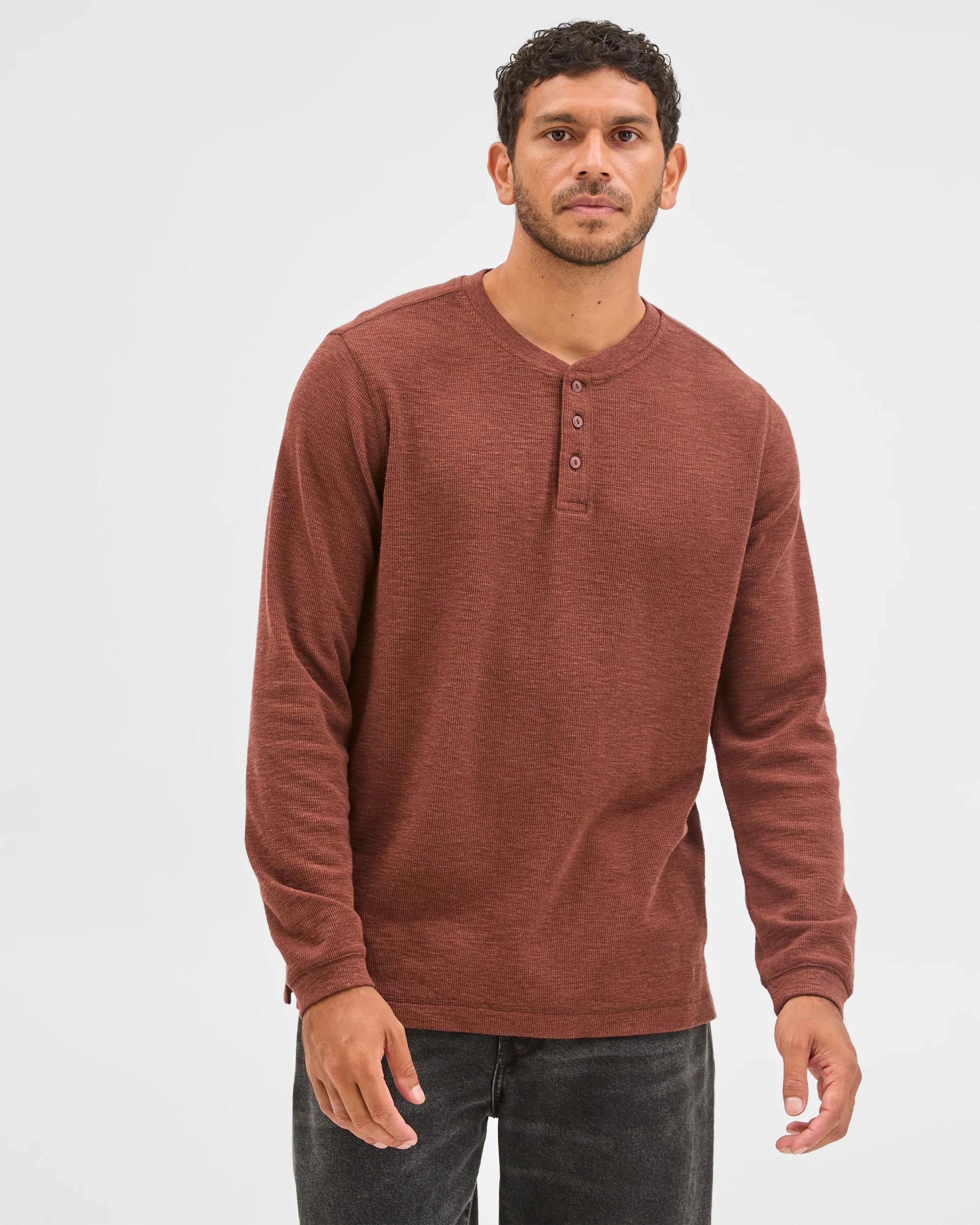 3 Target Australian Cotton Waffle Henley T-Shirt OXBLOOD MARLE, 3 of 6