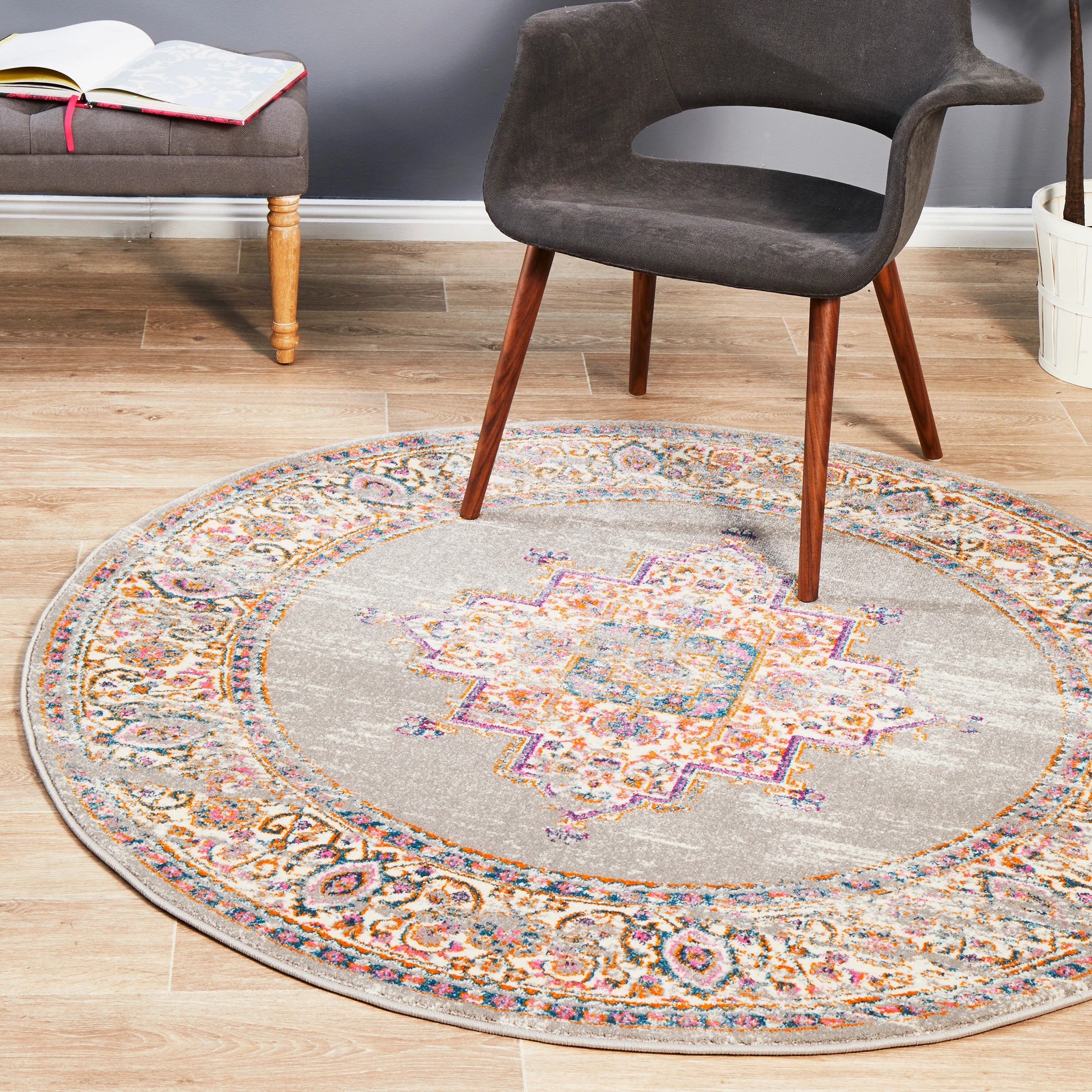 1 Common Ground Rugs Atlas 211 150x150cm - Small Round Rug - Silver, 1 of 7
