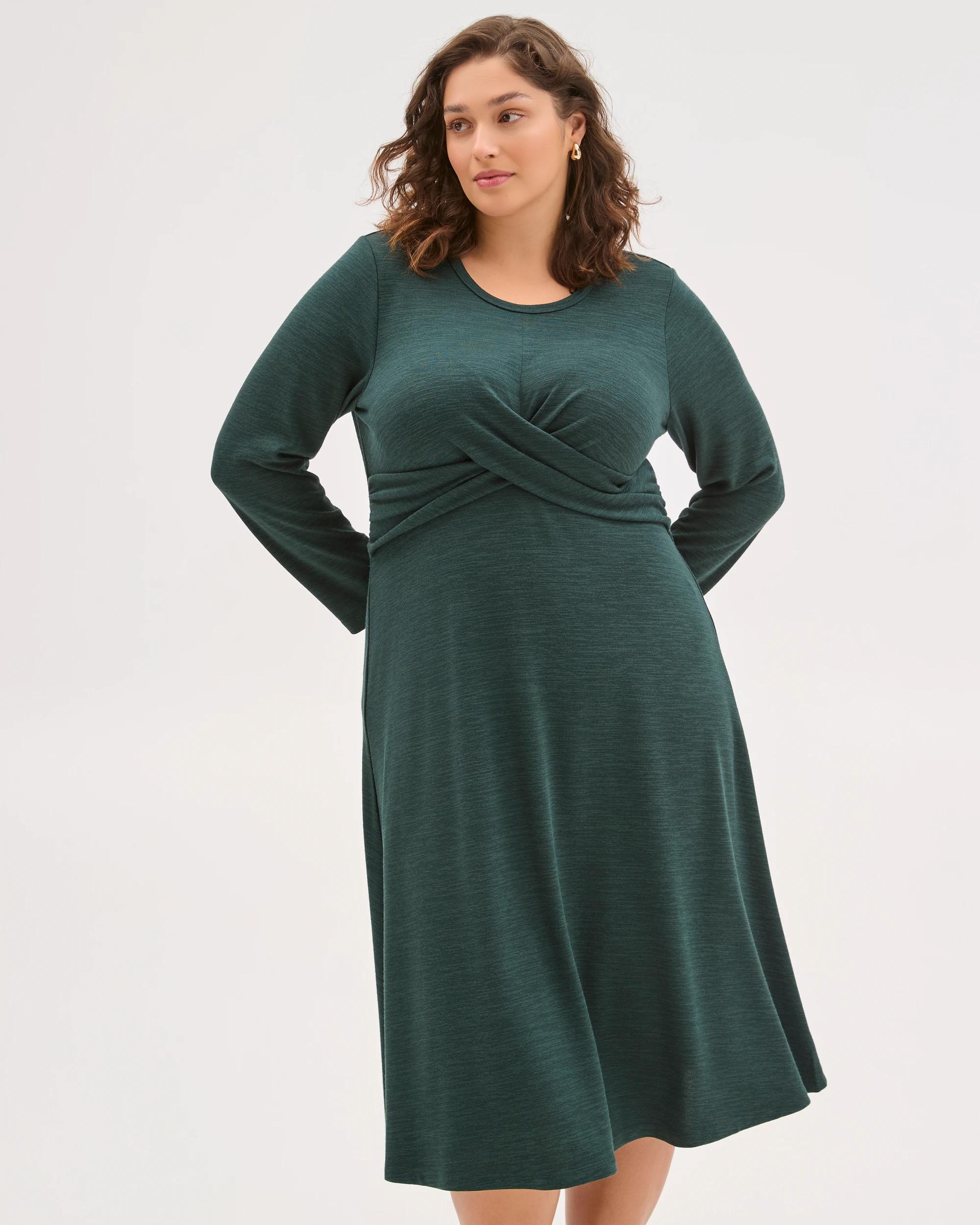 3 Target Curve Plus Size Long Sleeve Drape Knit Midi Dress DEEP FOREST, 3 of 6