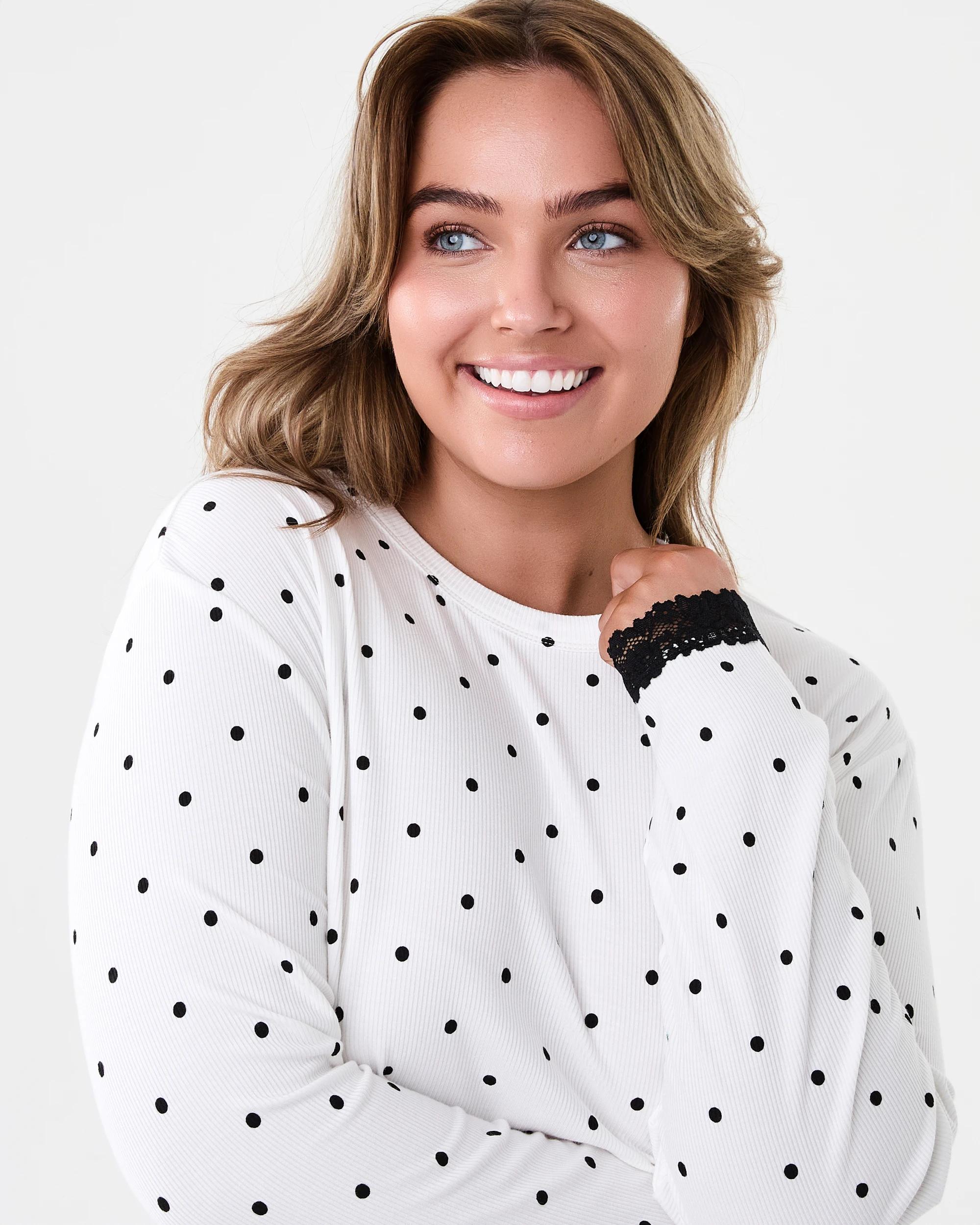 4 Rib Lace Trim Top Dots White, 4 of 5