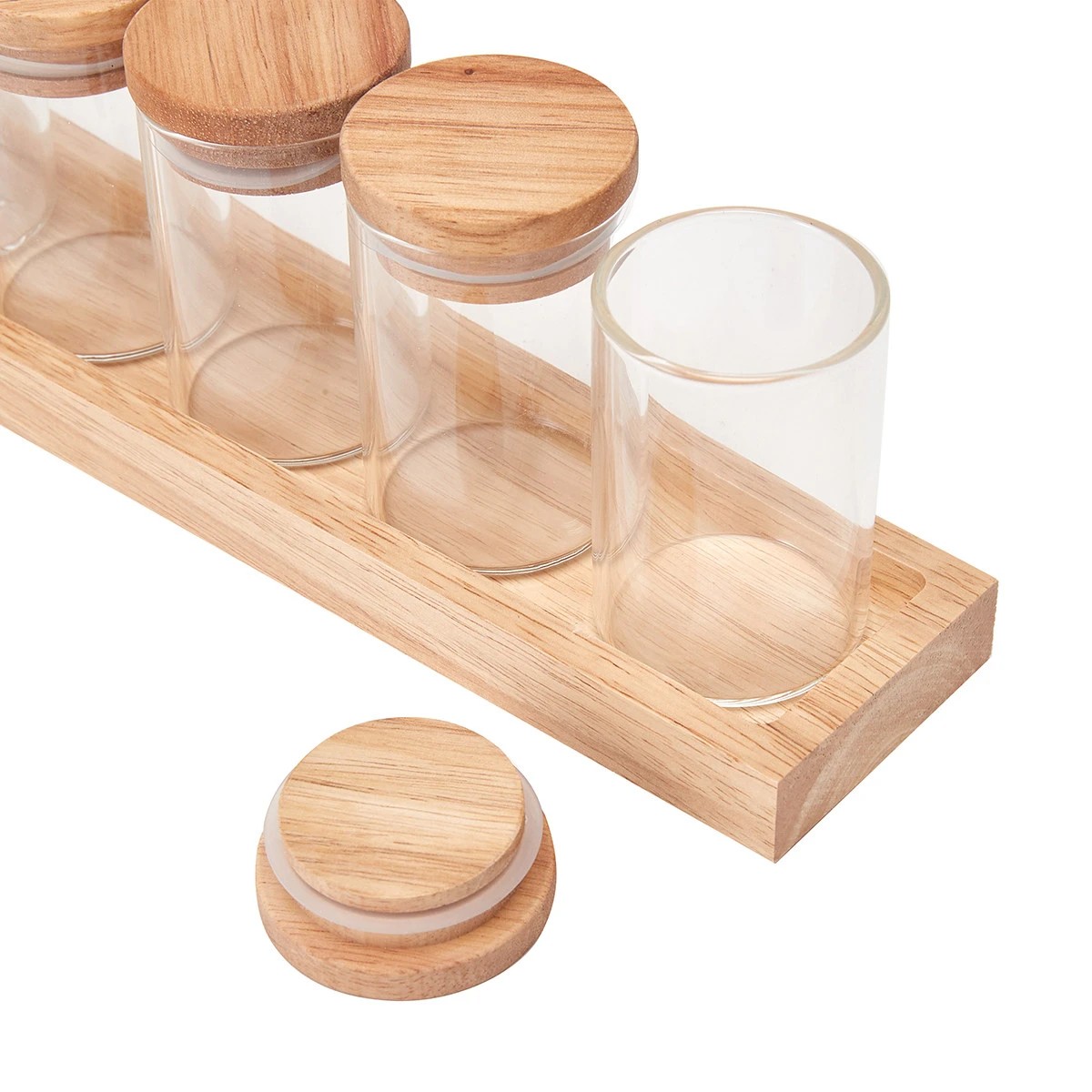 7 6 Pack Glass Jars with Wood Tray, 7 of 9