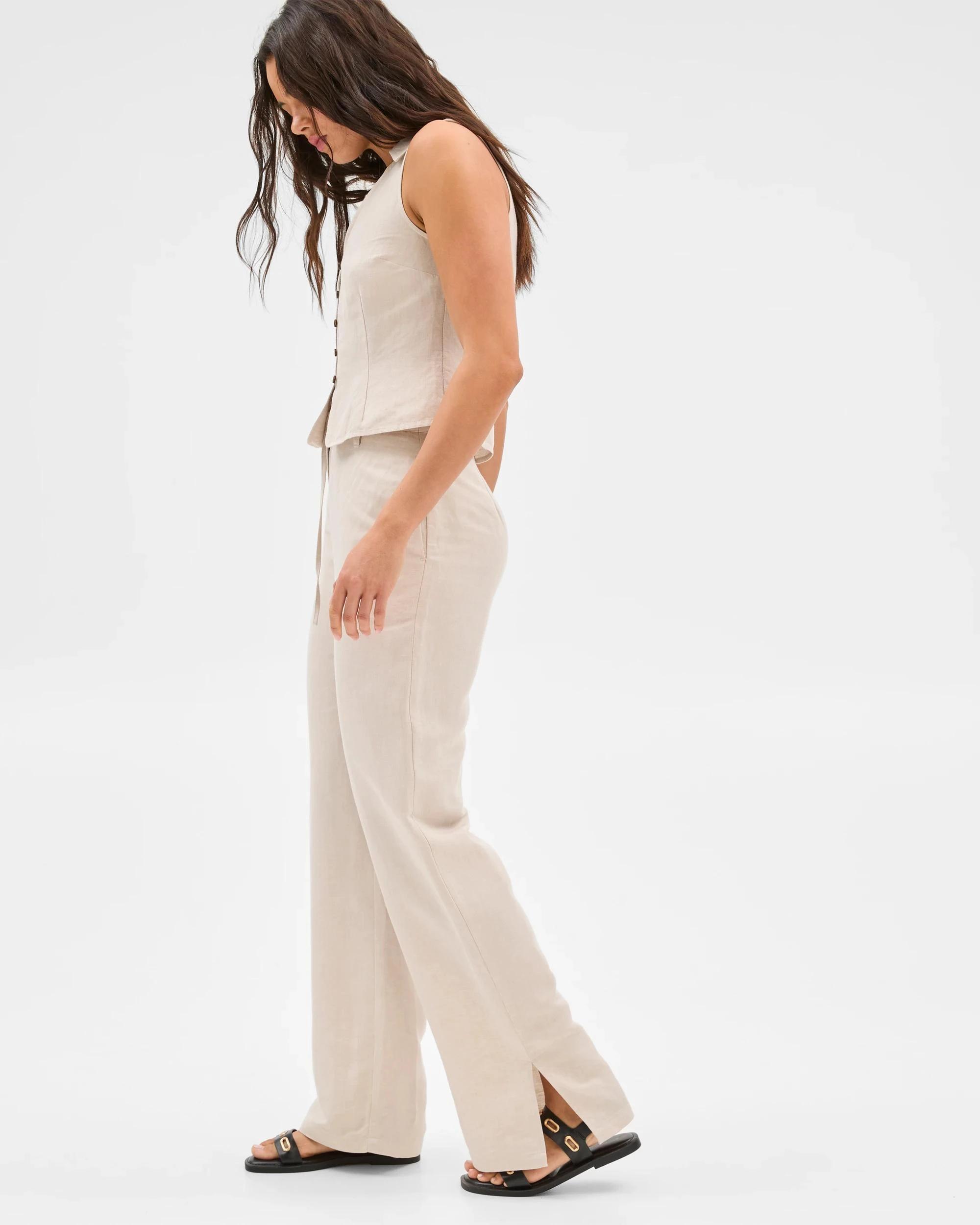 3 European Linen Blend Tie Detail Pants - Lily Loves NATURAL, 3 of 6