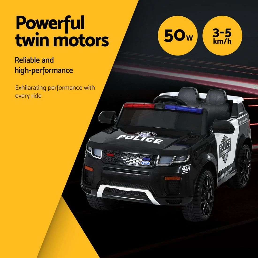 4 Rigo Kids Electric Ride On Patrol Police Car Horn Music Remote - Black, 4 of 5