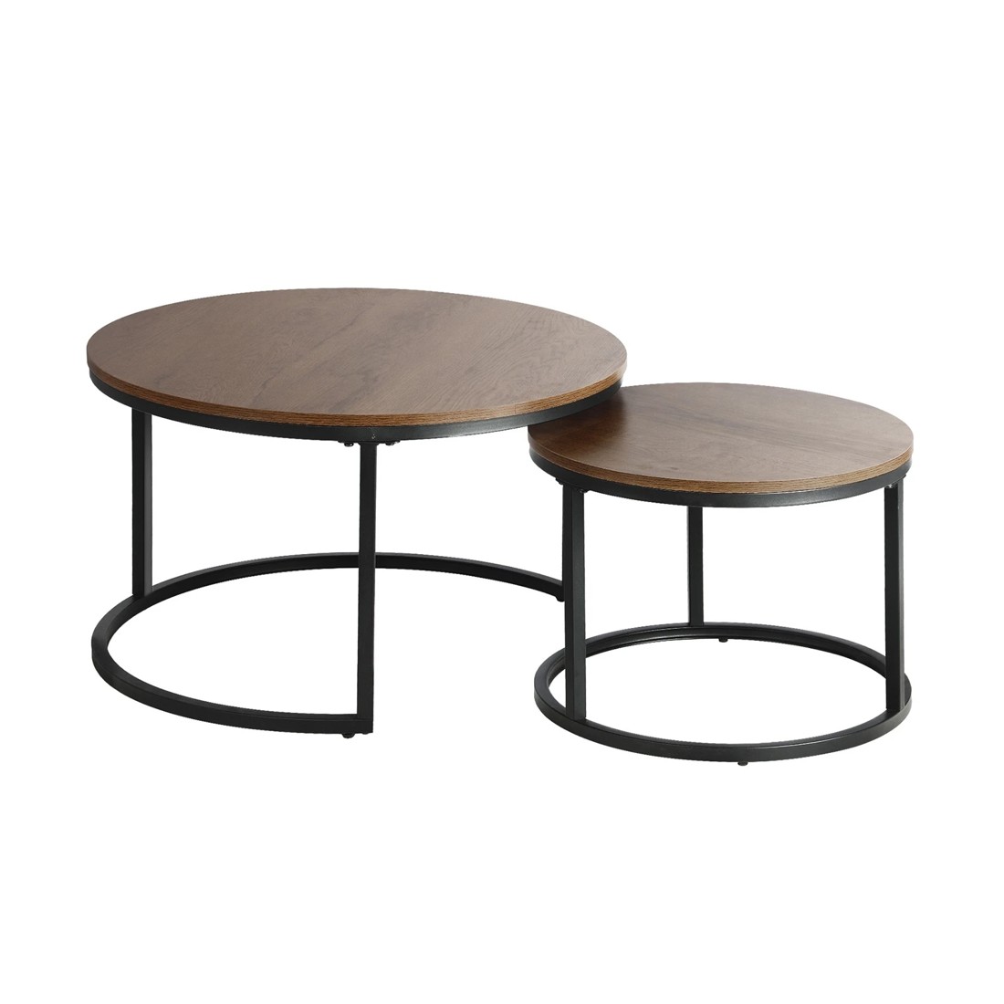 1 Oikiture Set Of 2 Coffee Table Round Nesting Side End Table
 - Brown, 1 of 10