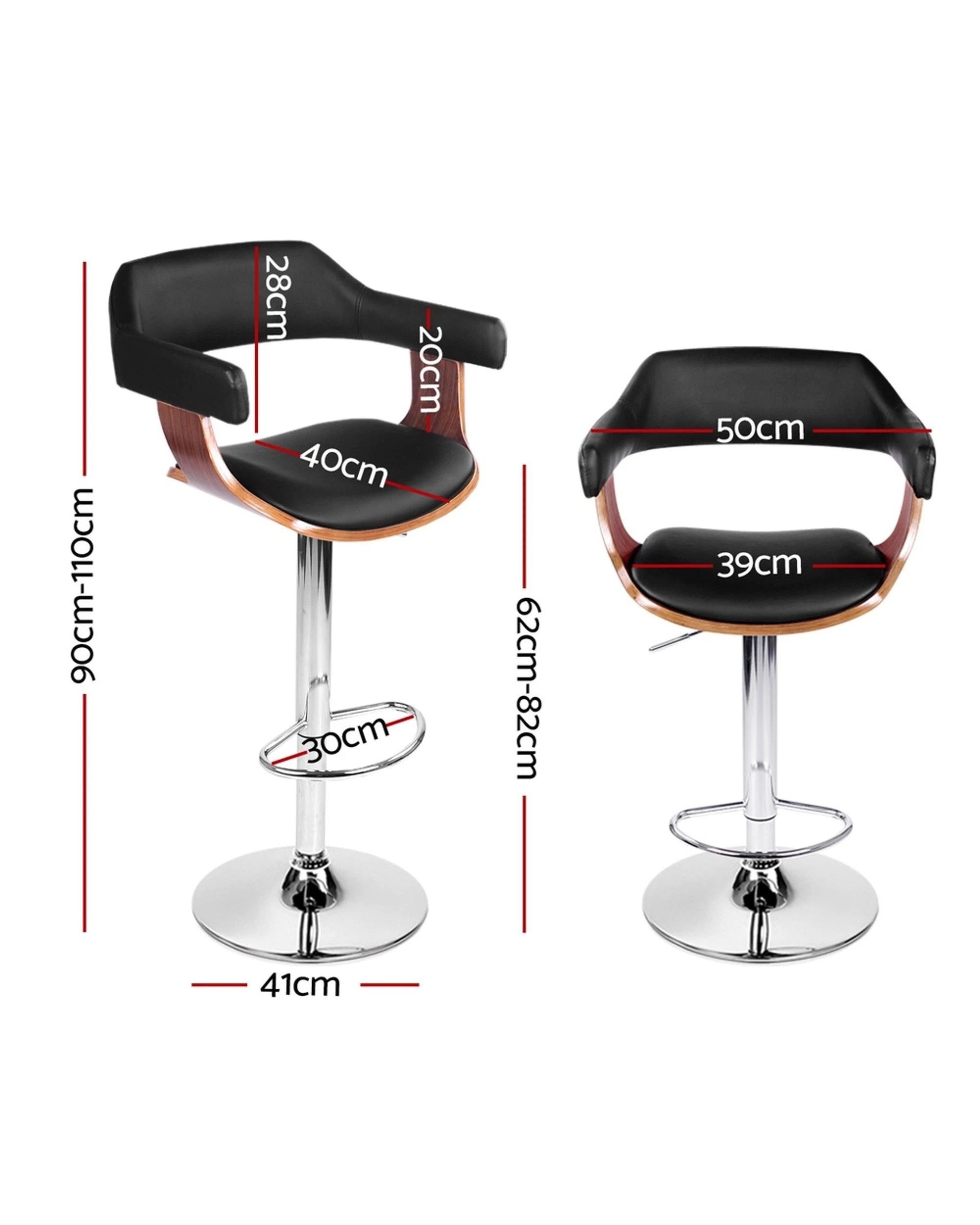 3 Artiss 4x Bar Stools Gas Lift Leather W/armrest
 - Black, 3 of 3