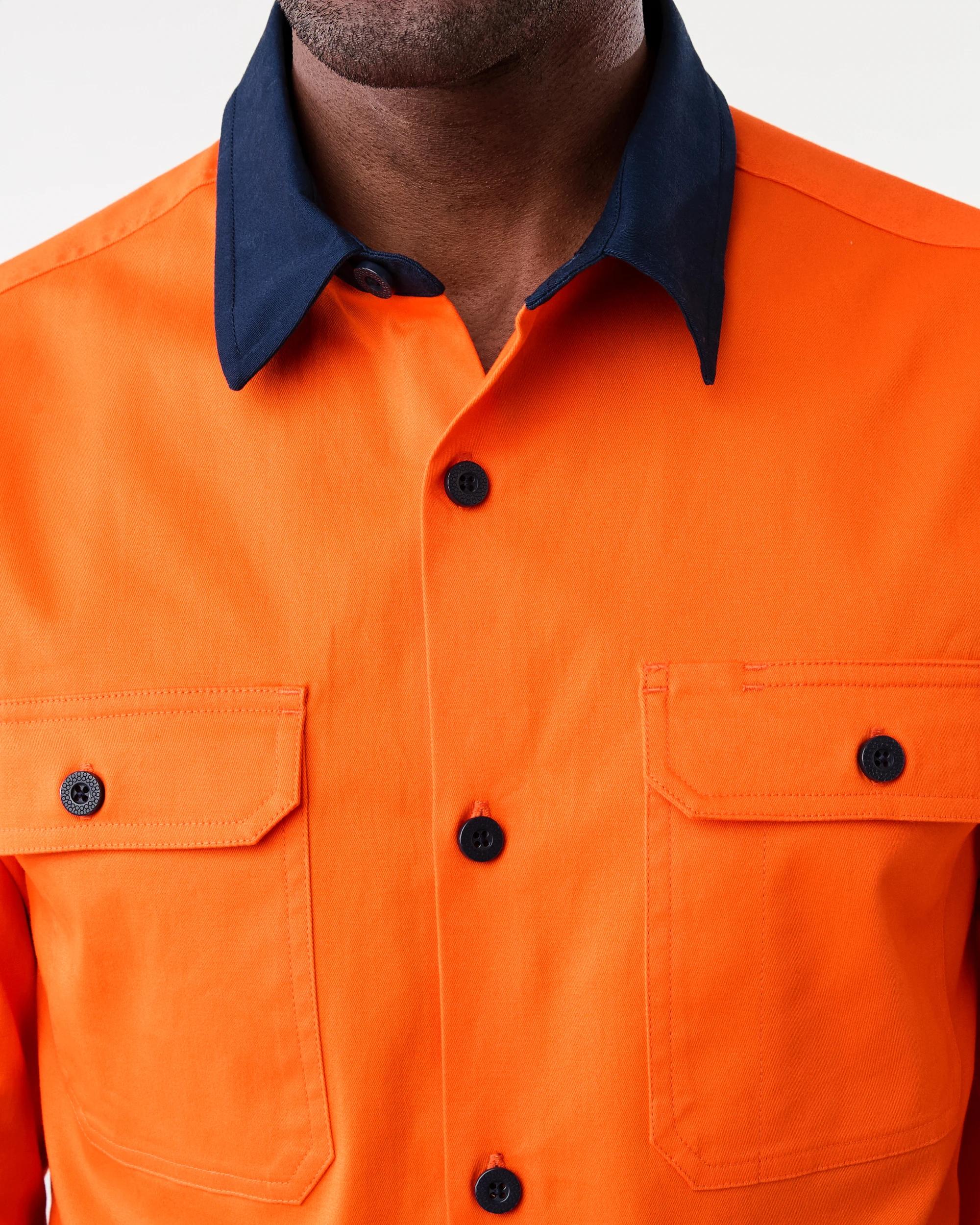 5 Workwear Long Sleeve Hi-Visibility Stretch Shirt SAFETY ORANGE, 5 of 7