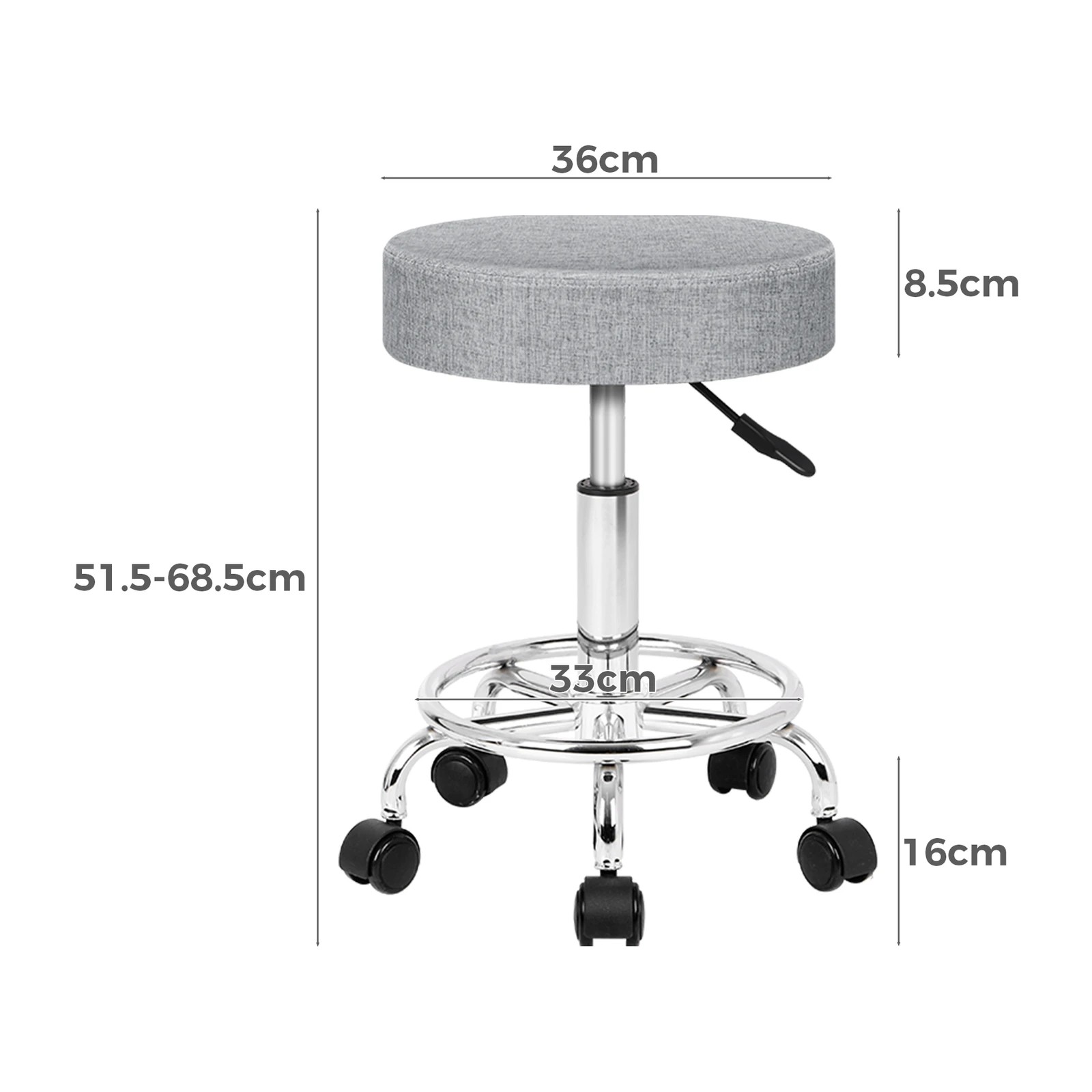 7 Alfordson 2x Salon Stool Round Swivel Barber Hair Dress Chair - Light Grey, 7 of 10