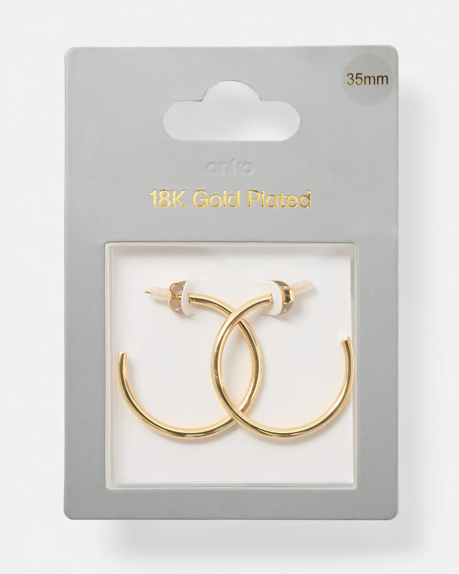 5 18K Gold Plated Plain Hoop Earrings Gold, 5 of 5
