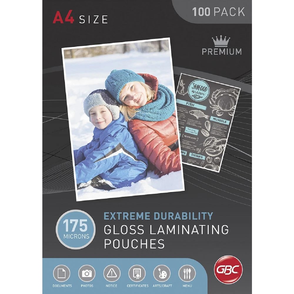 1 GBC A4 Laminating Pouches 175 Micron Gloss 100 Pack, 1 of 1