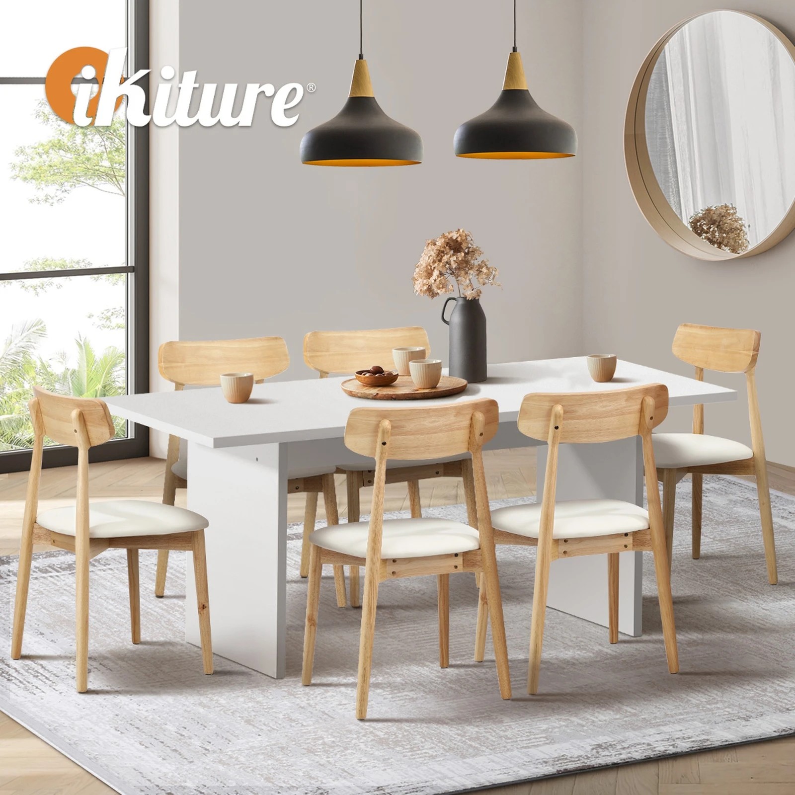 5 Oikiture 6-Seater Dining Table and Chairs Wooden Furniture Set - Multi, 5 of 9
