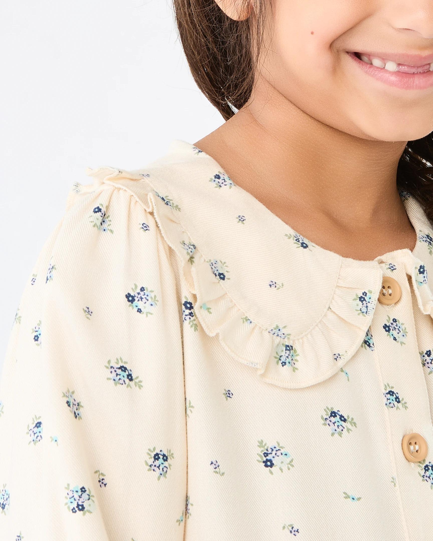 4 Long Sleeves Collared Dress Bge Floral, 4 of 9