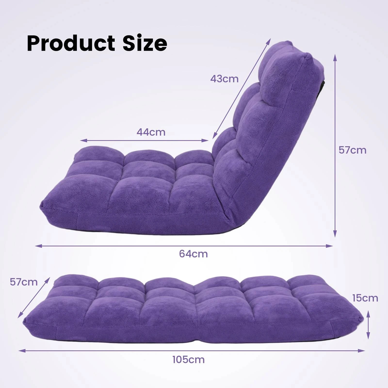 7 Costway Adjustable Floor Chair Lazy Sofa Velvet Lounge Recliner - Purple, 7 of 8