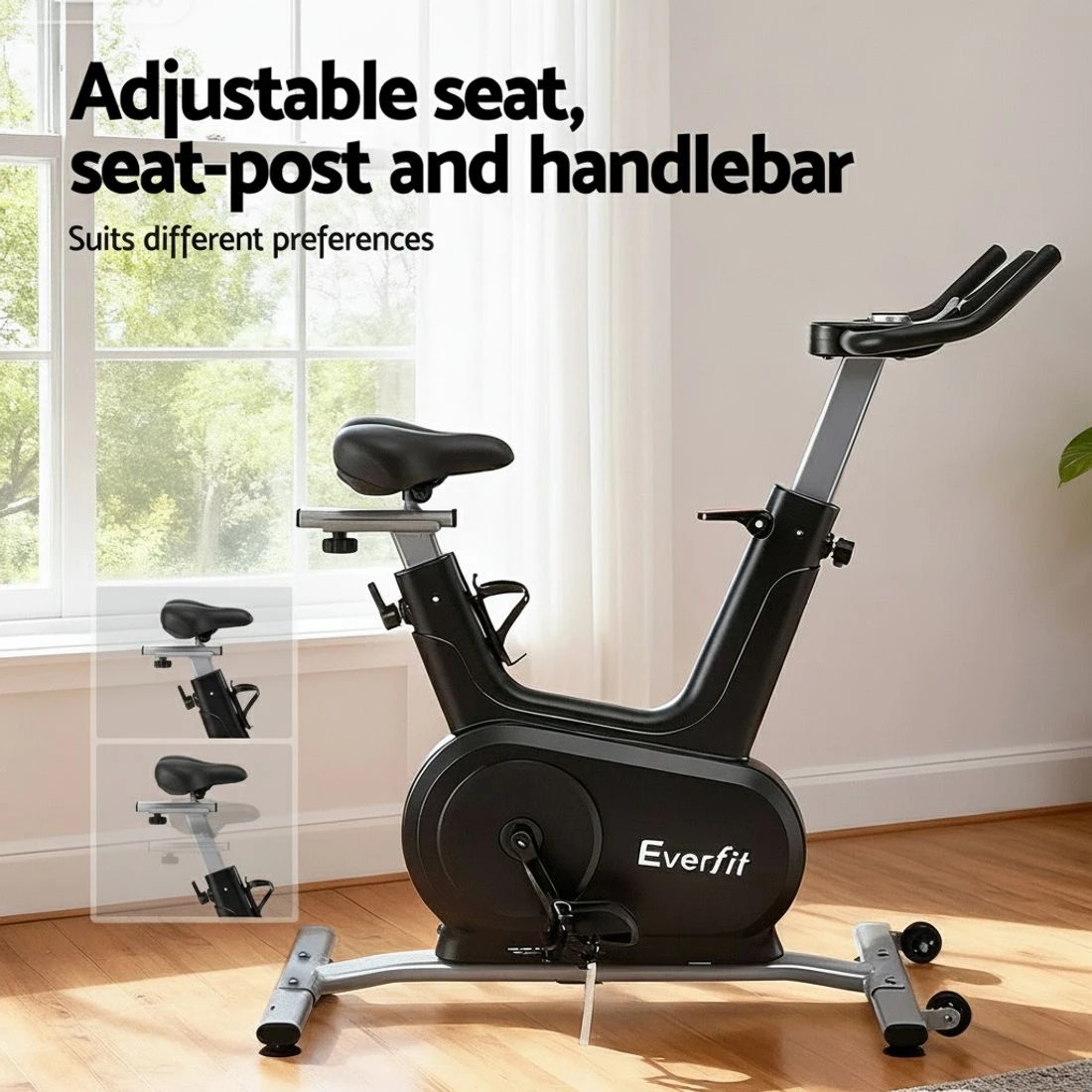 4 Everfit Exercise Bike Spin Bike Electromagnetic Smart Home Fitness 24-Level Resistance - Black, 4 of 10