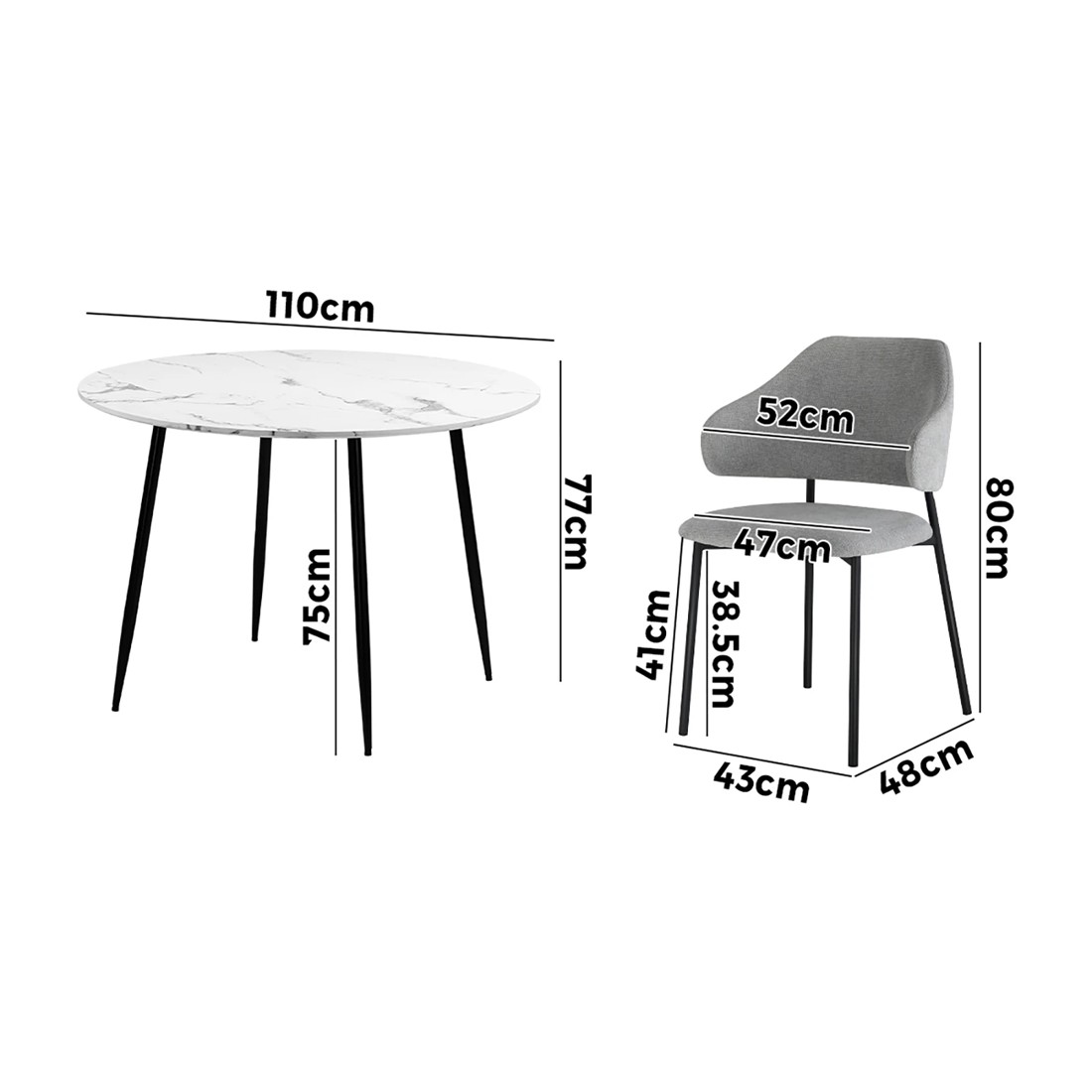 9 Oikiture 110cm Round Dining Table With 4pcs Dining Chairs Accent Fabric
 - Multi, 9 of 10