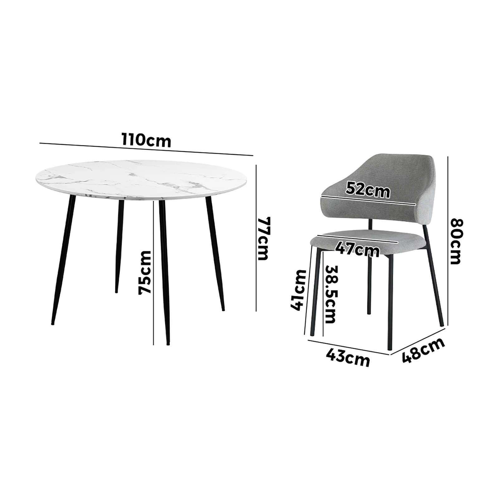 9 Oikiture 110cm Round Dining Table With 4pcs Dining Chairs Accent Fabric
 - Multi, 9 of 10