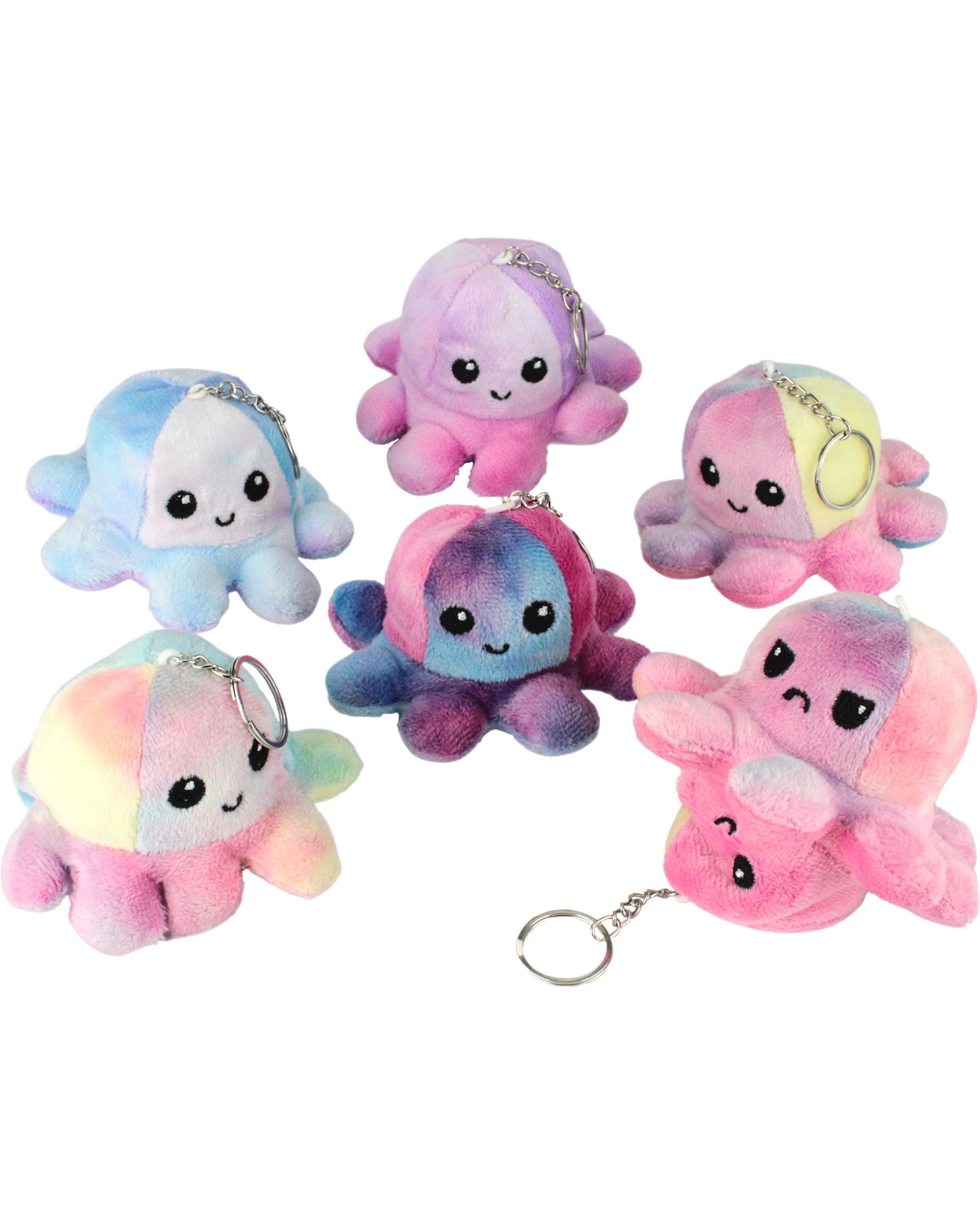 1 Partyrama 6pcs Reversible Octopus Plush Toy Keyrings, 1 of 4