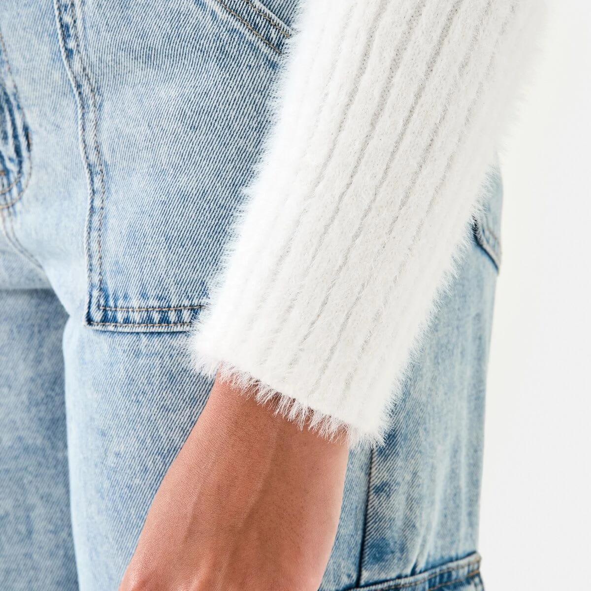 5 Crop Rib Cardigan Cream, 5 of 9