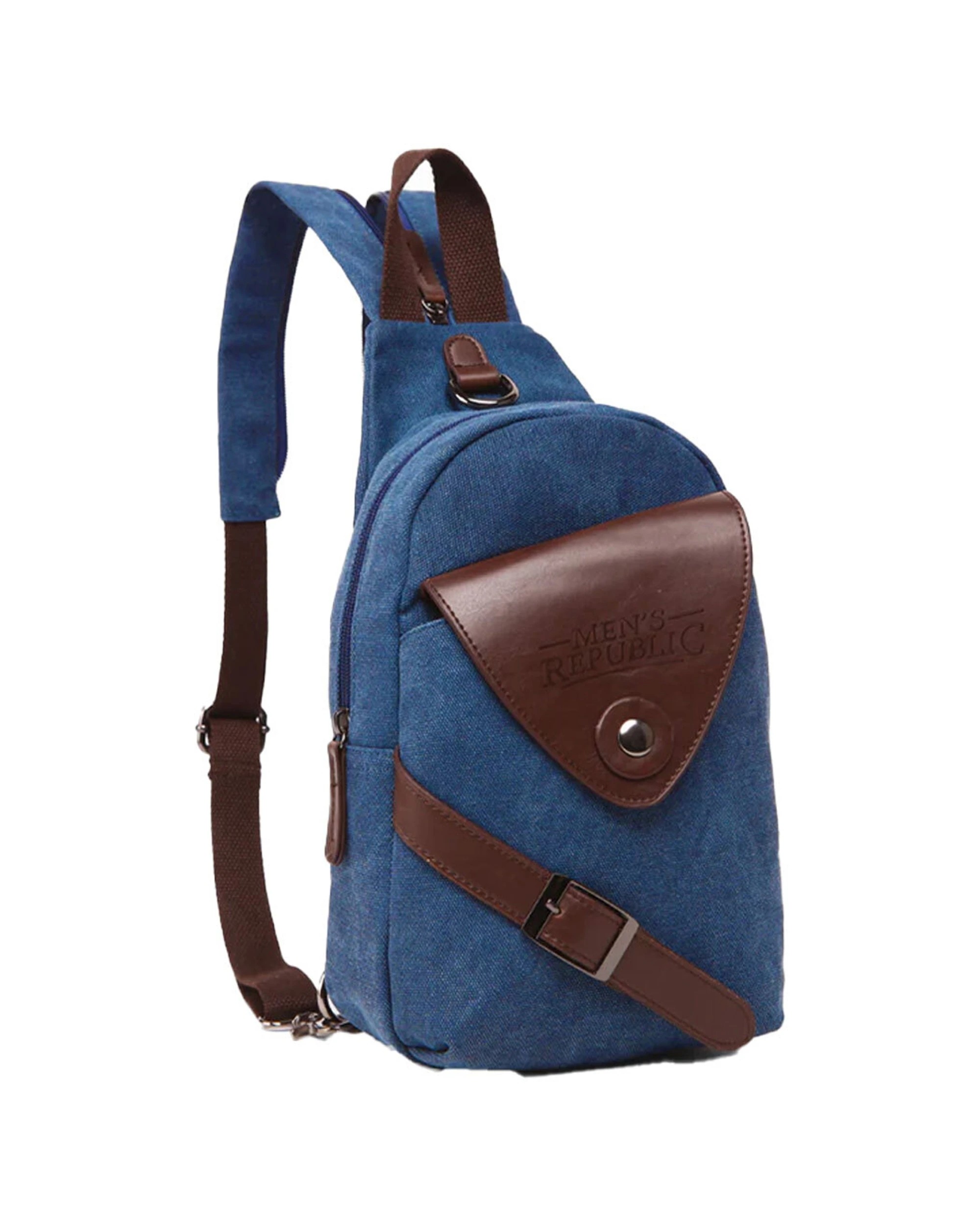 1 Mens Republic Canvas Single Strap Sling Bag Backpack Durable Design 2024 Edition - Blue, 1 of 4