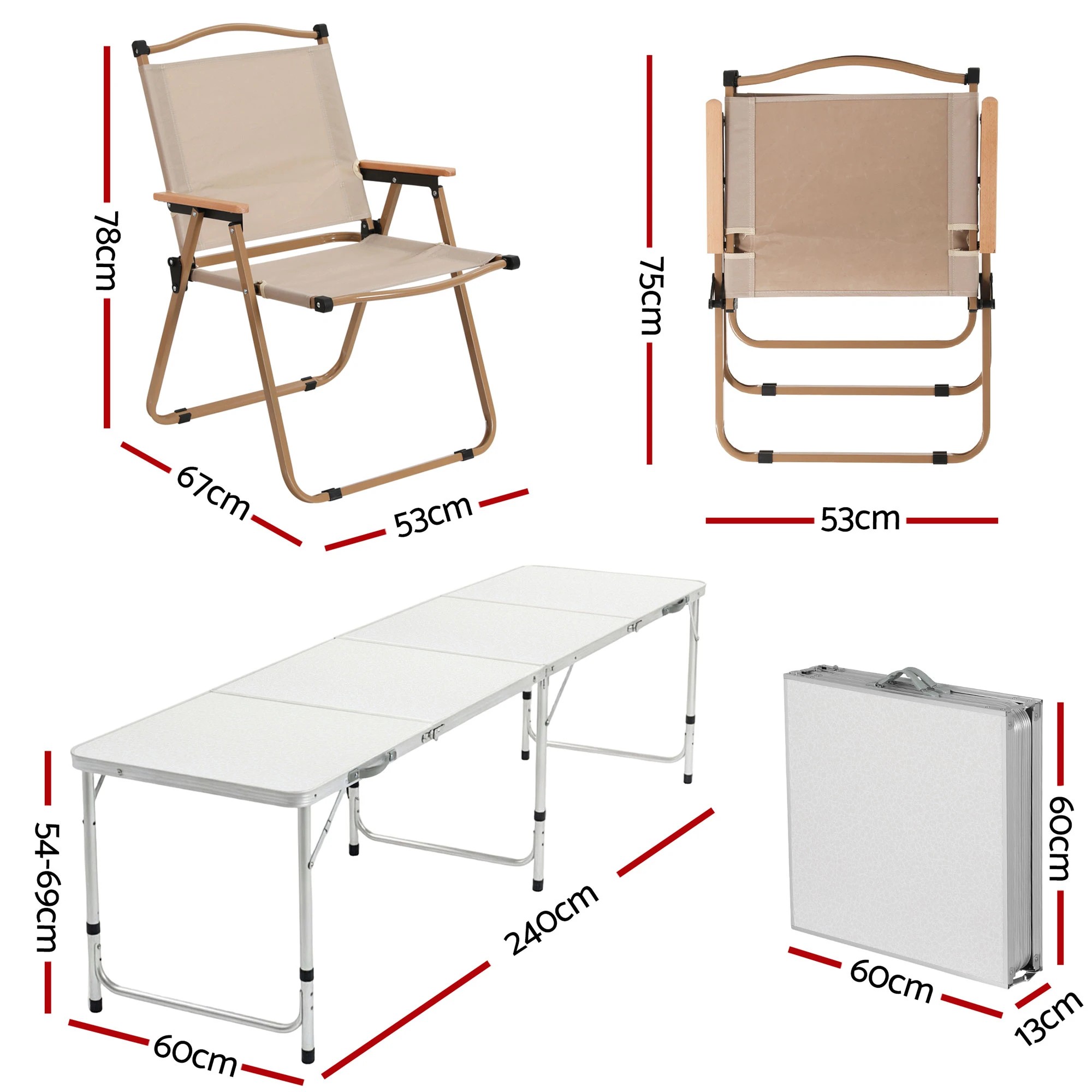 1 Weisshorn 7pc Camping Table Chair Set Outdoor Folding Aluminium Portable Picnic - Multi, 1 of 3