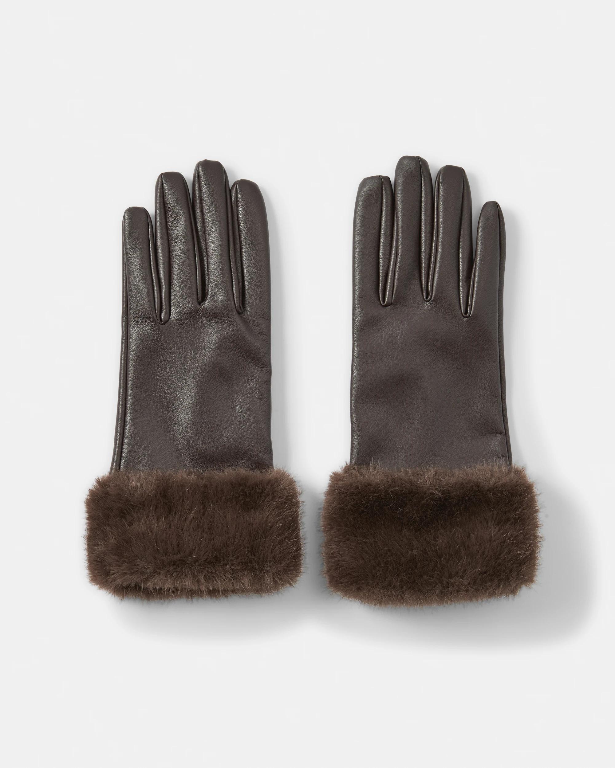 1 Faux Fur Gloves Chocolate, 1 of 3